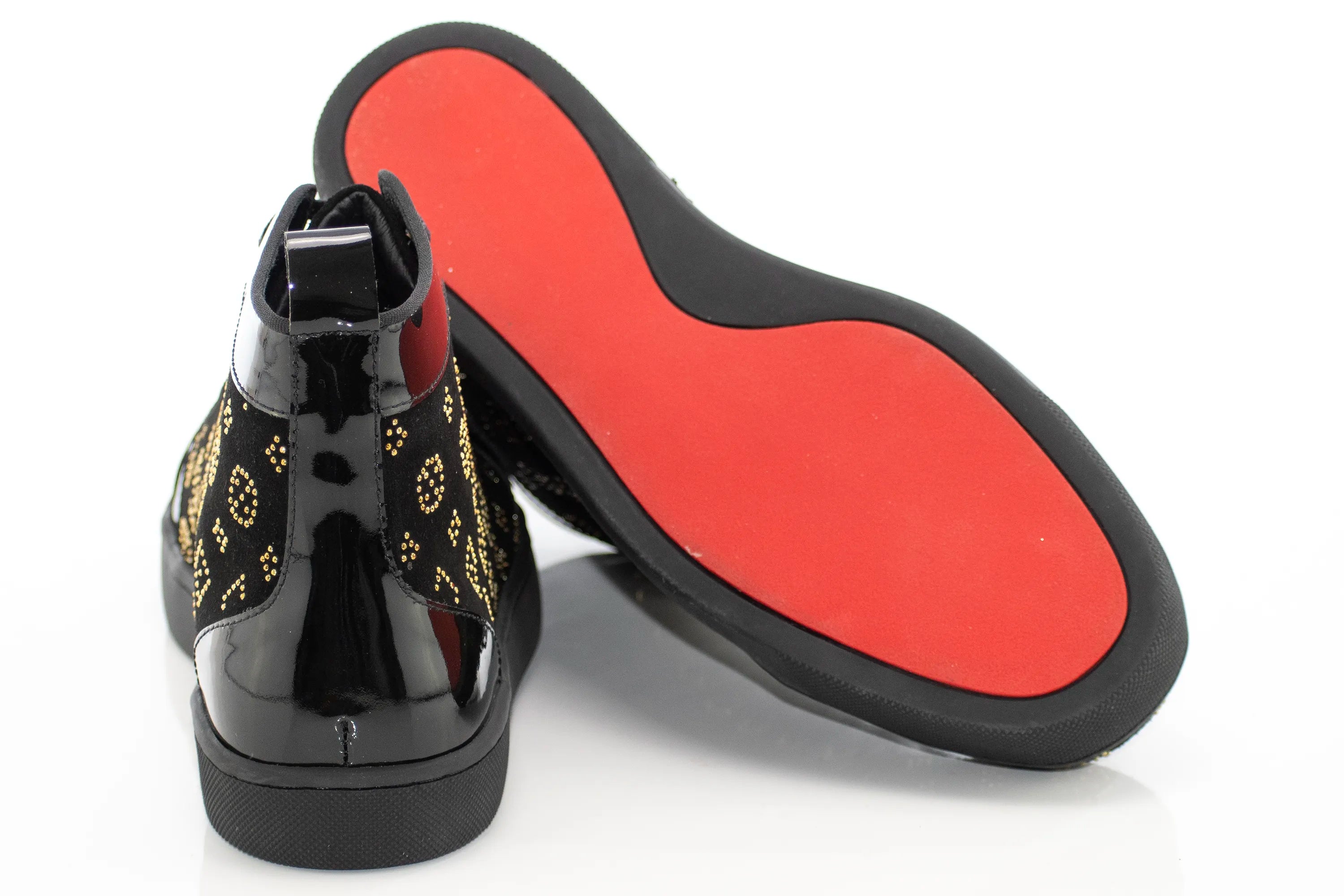 Black Suede and Gold Rhinestone High-Top Sneakers