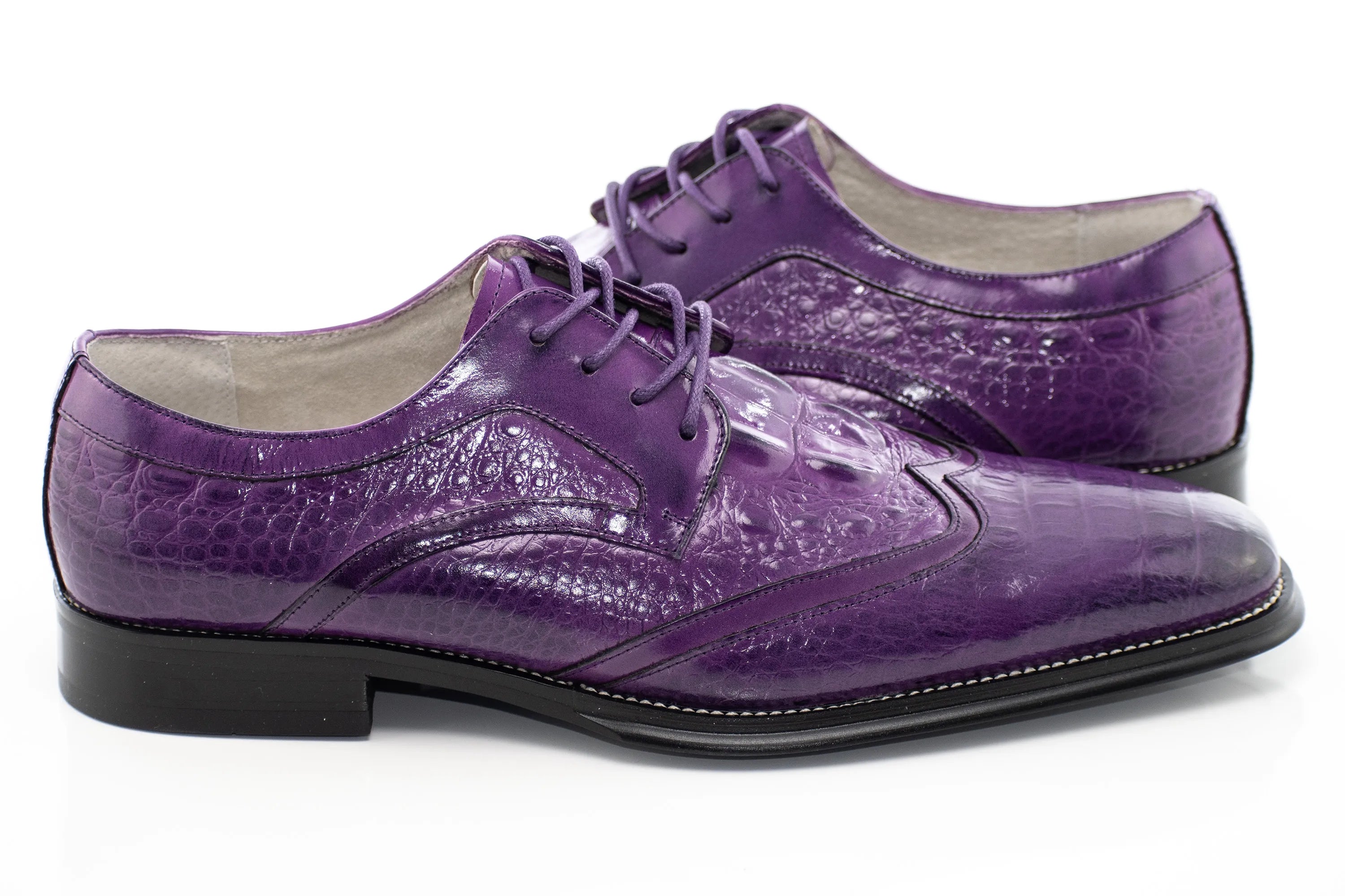 Crocodile Textured Leather Lace-Up Wingtip