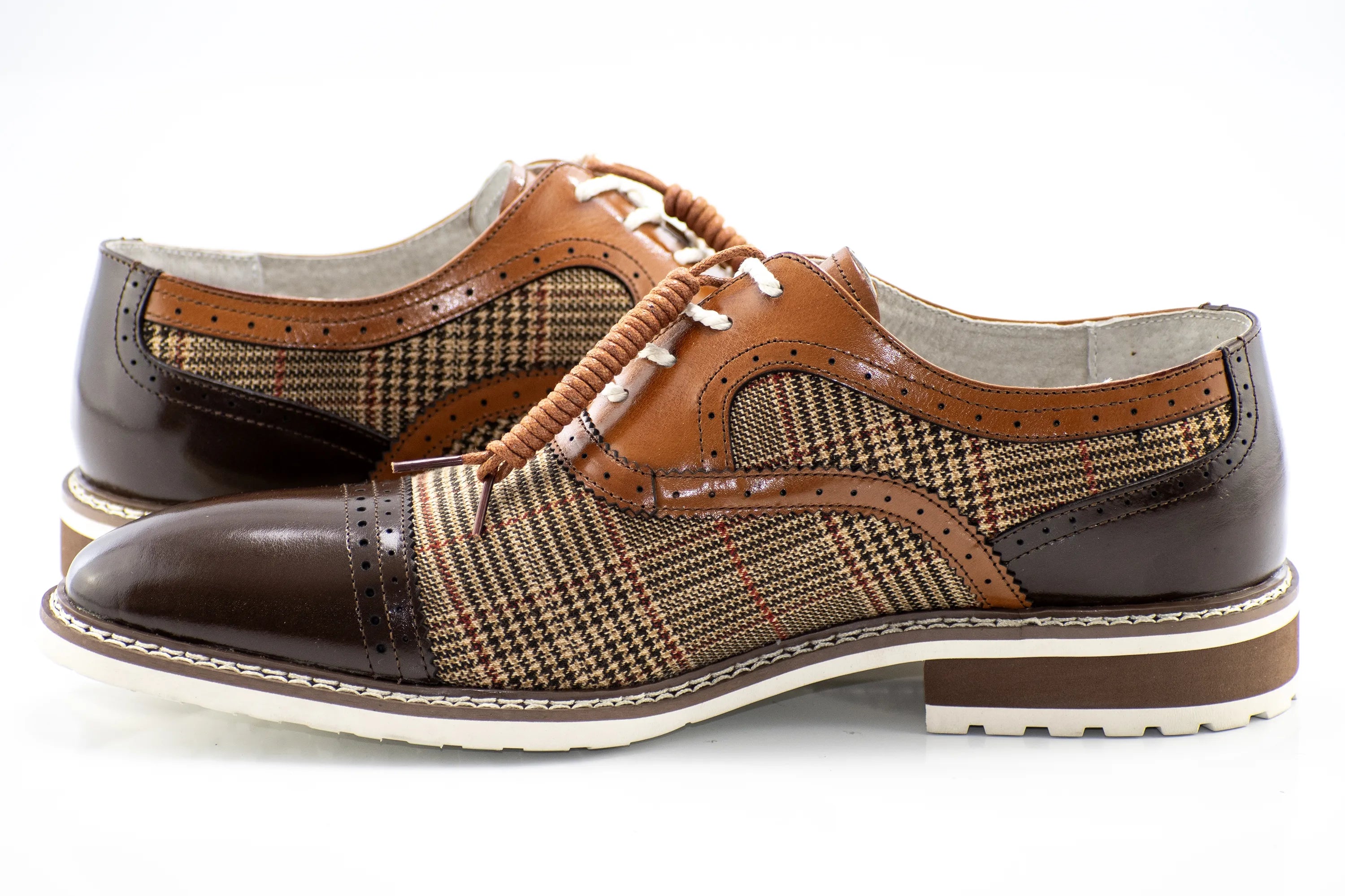 Chocolate Brown Gun Club Check Leather Cap Toe Oxford Lace-Up