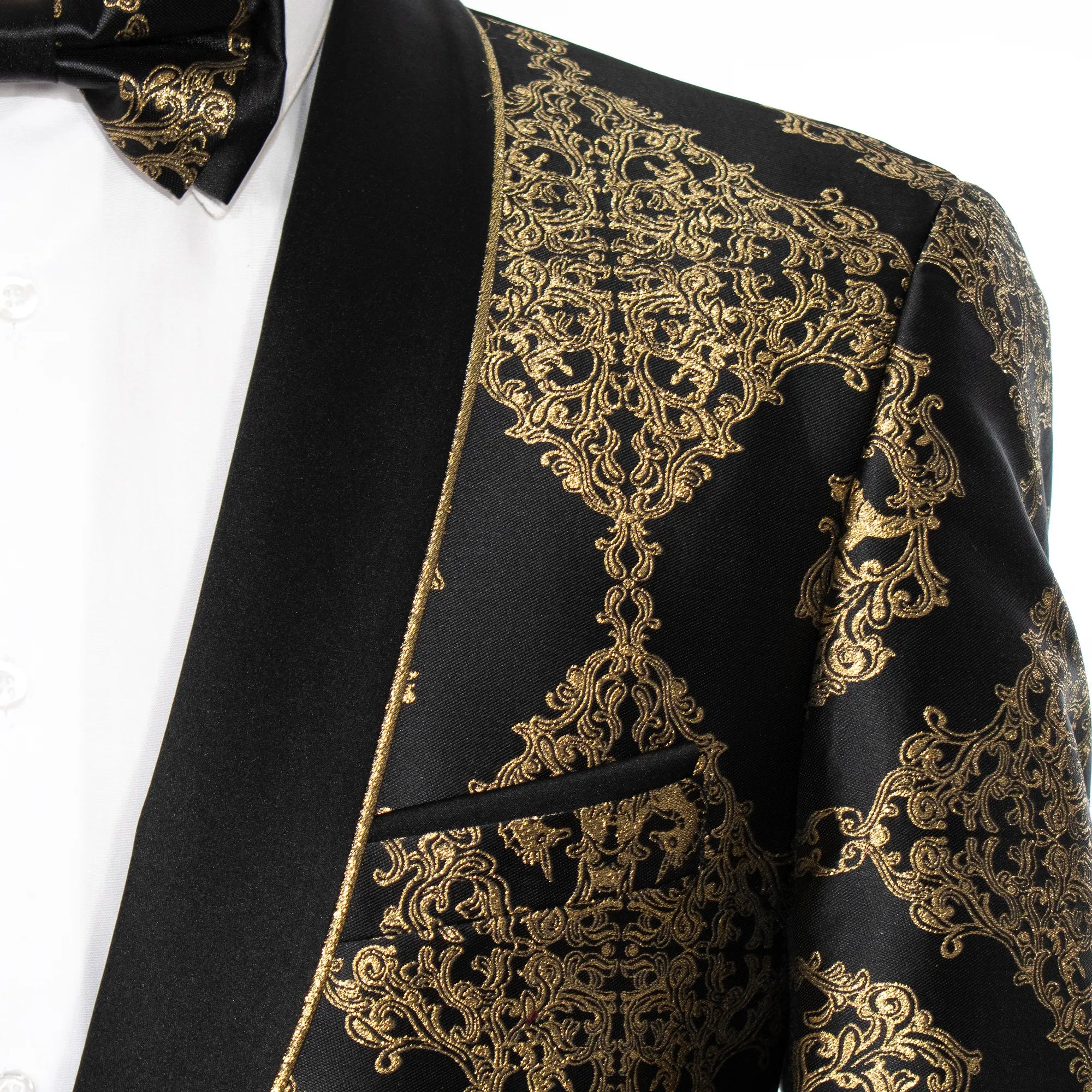 Black with Gold Filigree Tailored-Fit Tuxedo Jacket