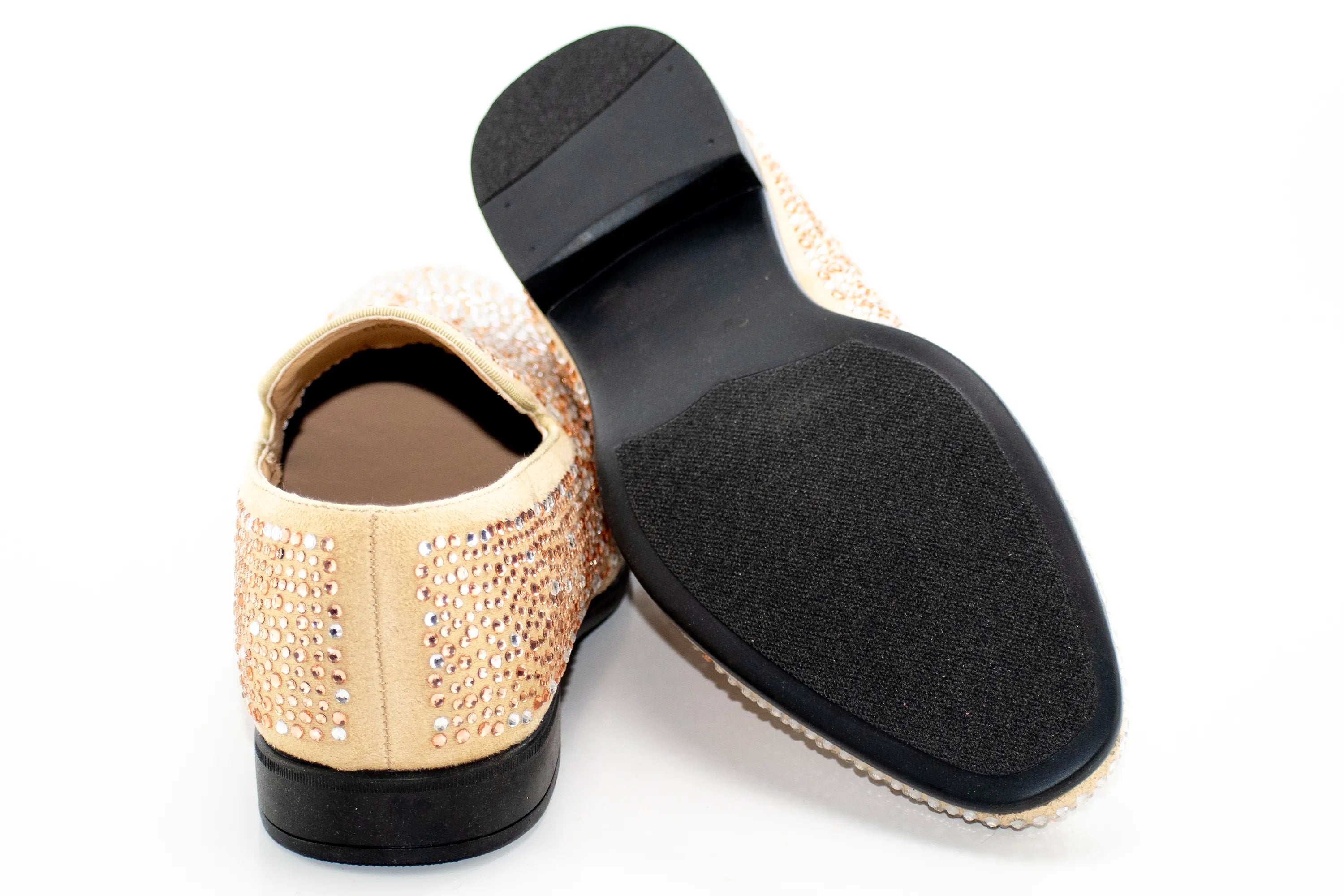 Champagne Rhinestone Suede Smoking Loafers