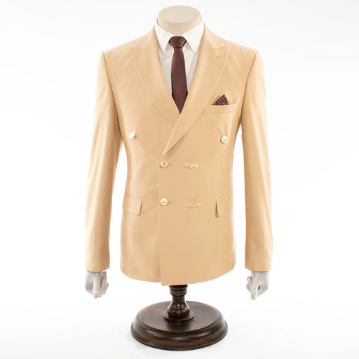 Men's Beige 2-Piece Tailored-Fit Suit With Peak Lapels And Gold Buttons
