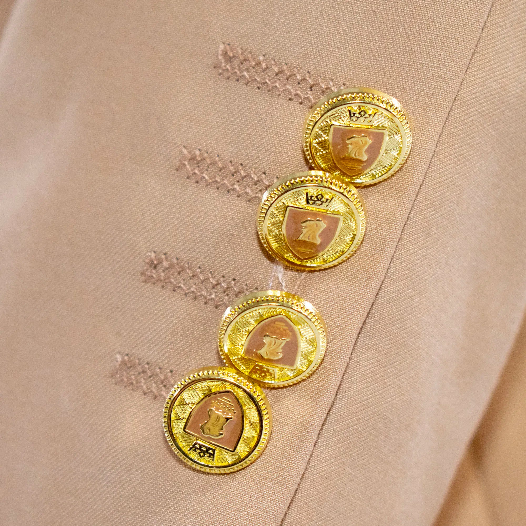 Men's Beige 2-Piece Tailored-Fit Suit With Peak Lapels And Gold Buttons