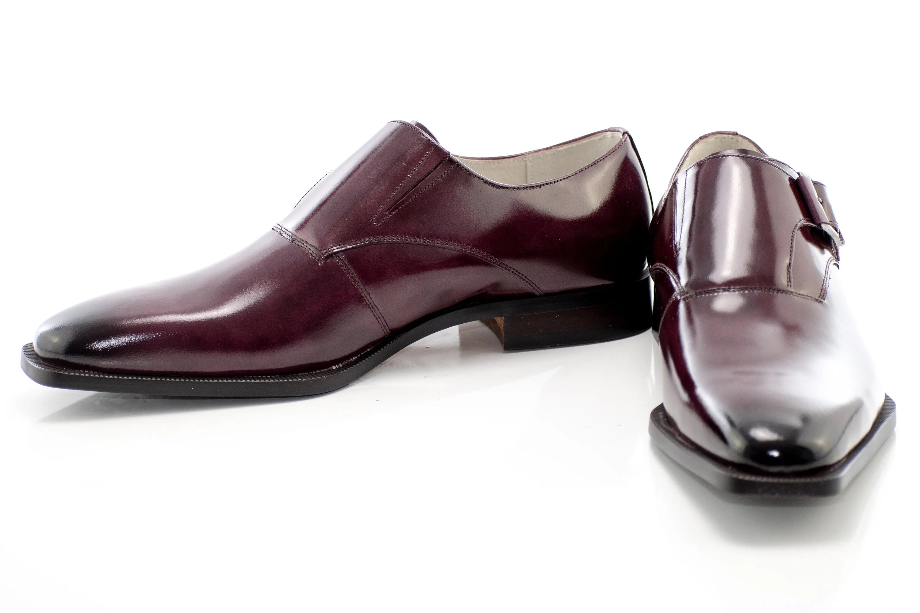 Burgundy Single Monk Strap Patent Leather Dress Shoes
