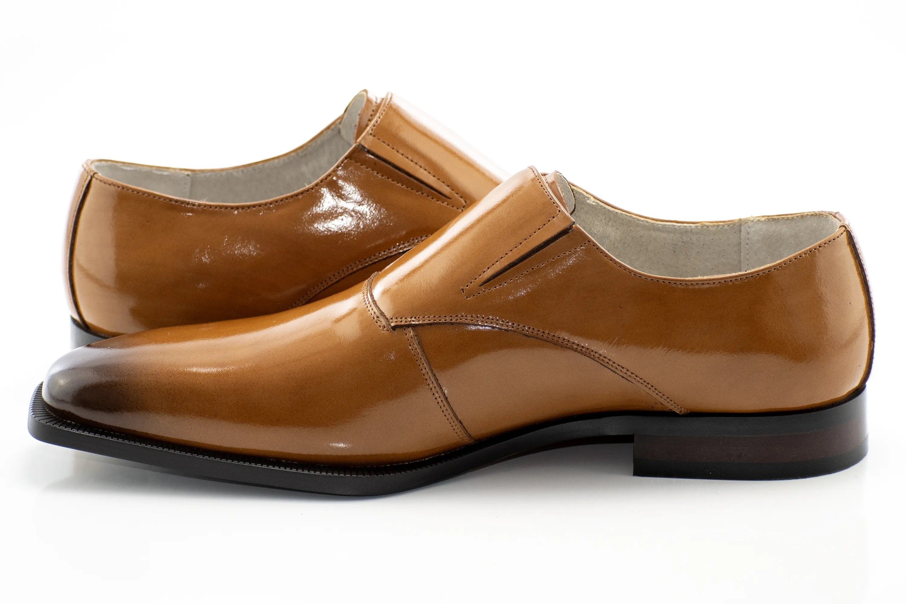 Tan Single Monk Strap Patent Leather Dress Shoes
