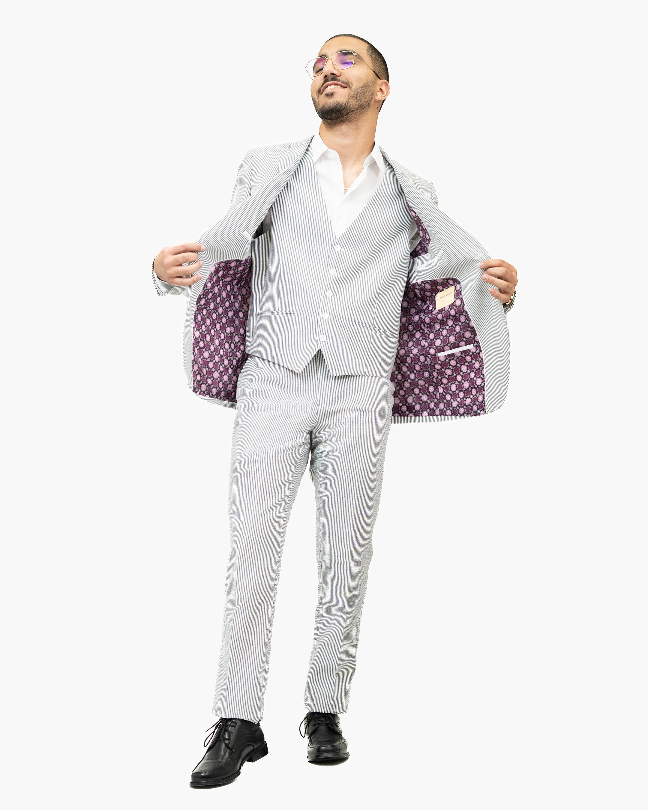Gray Seersucker 3-Piece Slim-Fit Suit
