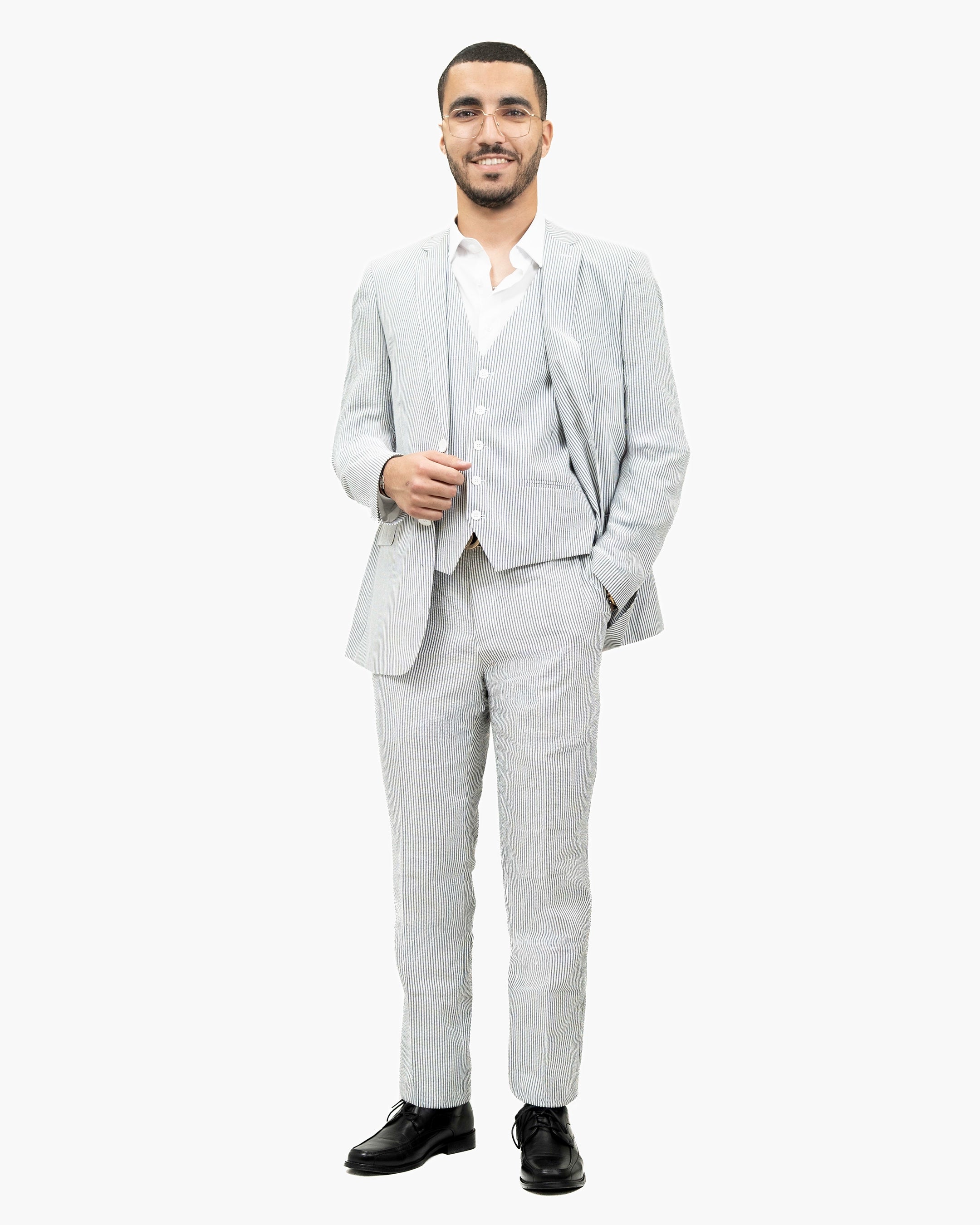 Gray Seersucker 3-Piece Slim-Fit Suit