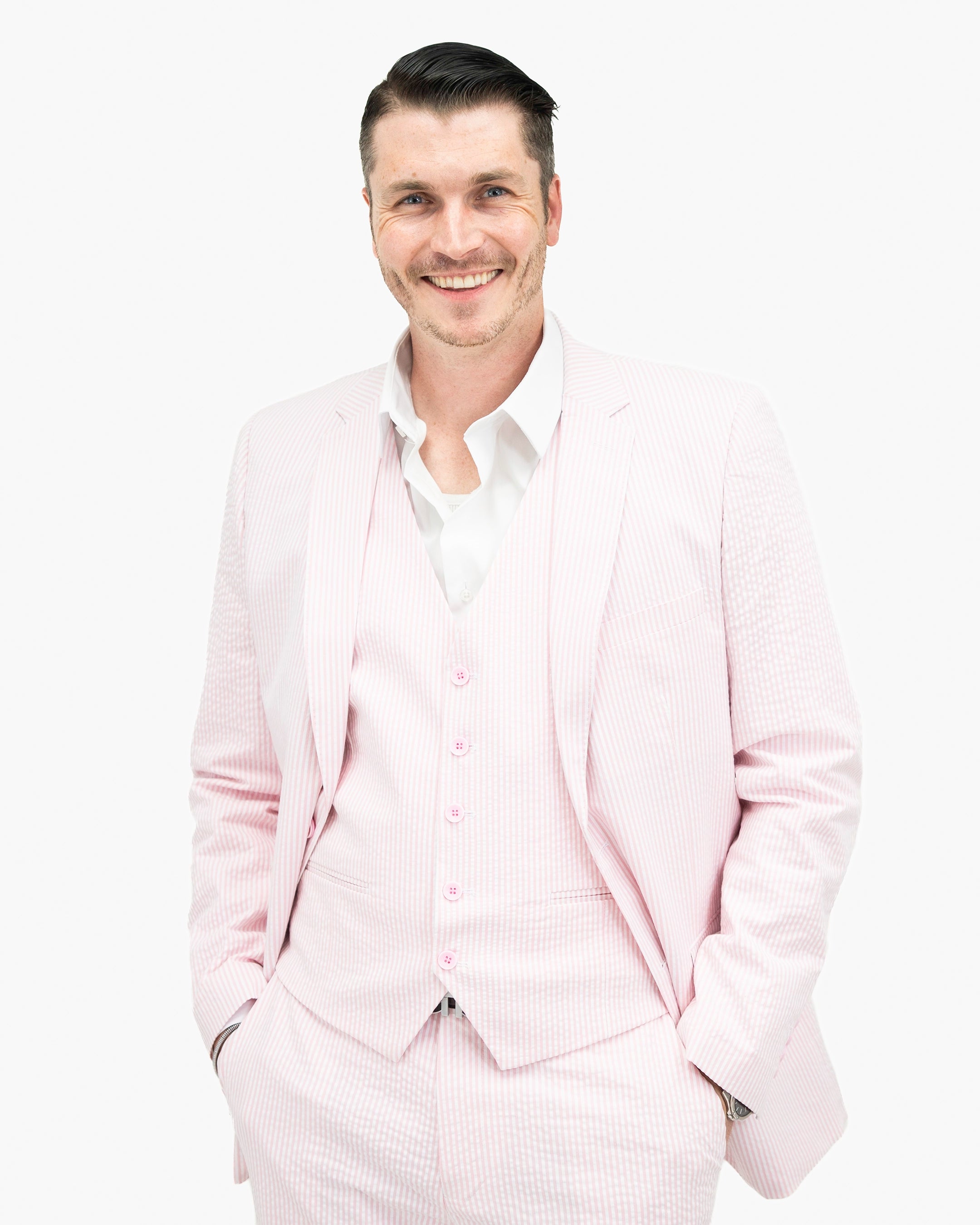 Pink Seersucker 3-Piece Slim-Fit Suit
