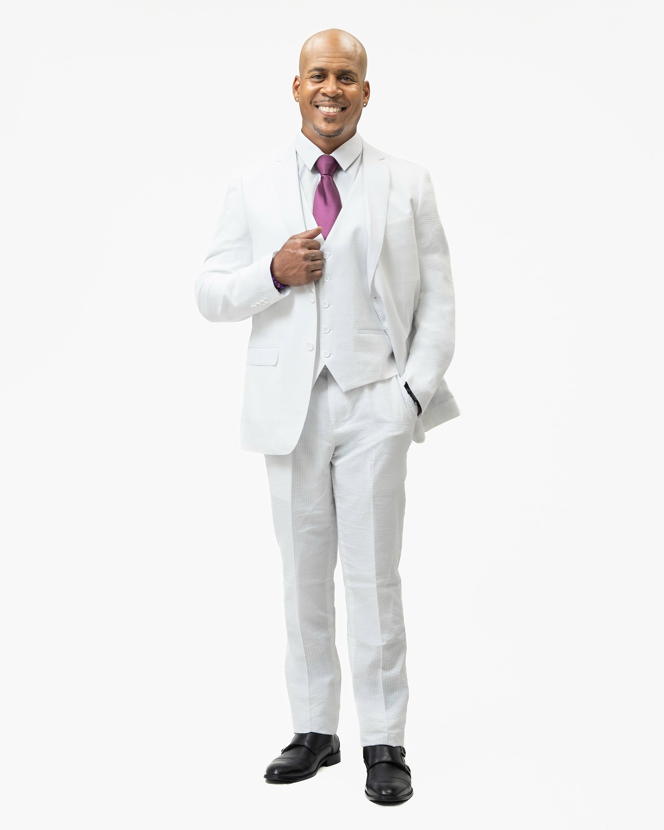 White Seersucker 3-Piece Modern-Fit Suit