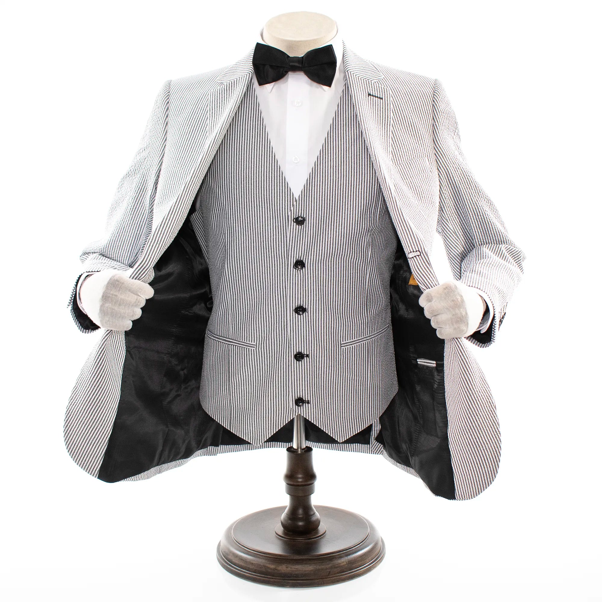 Men's Black And White Seersucker Cotton Fabric Suit