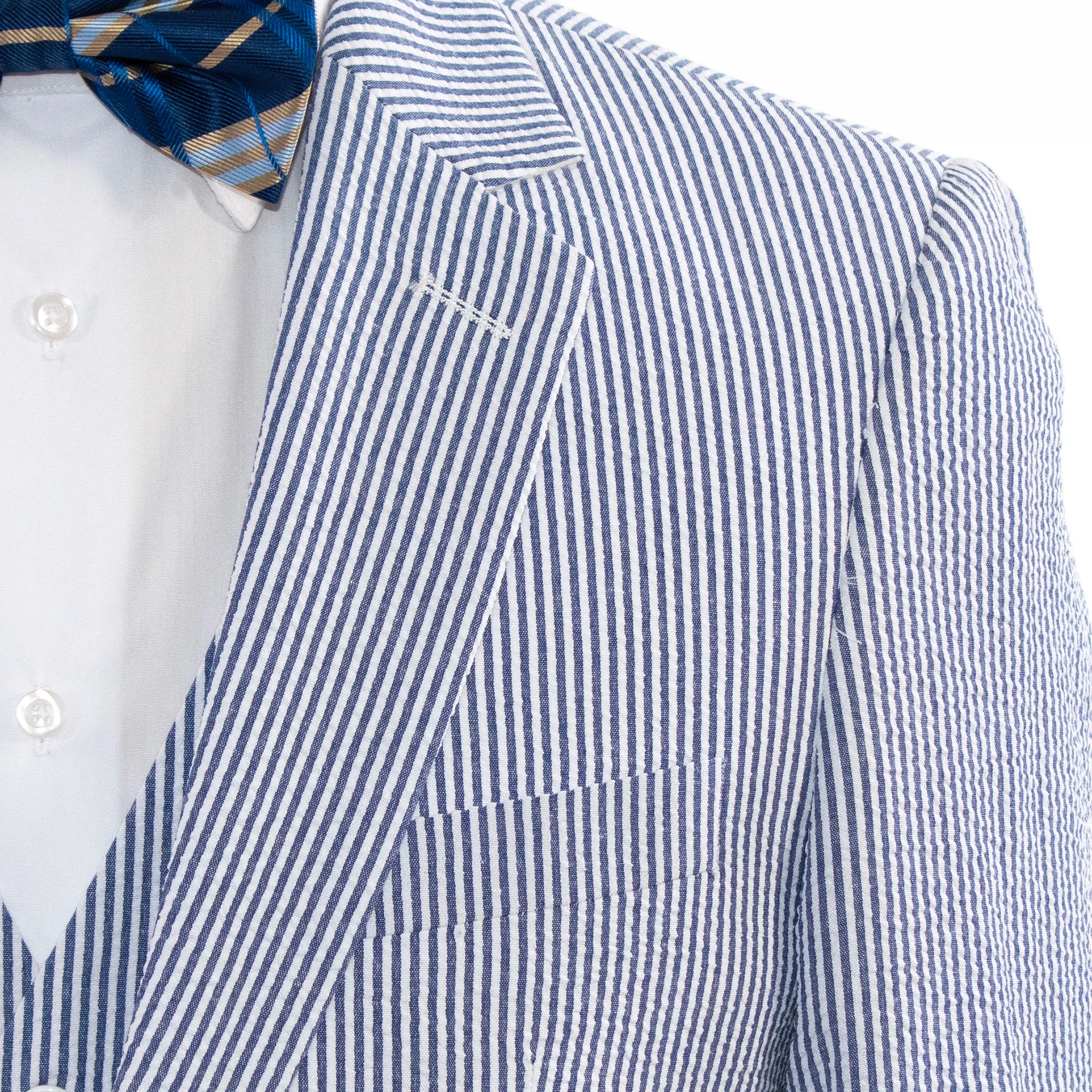Men's Blue Seersucker 3-Piece Tailored-Fit Suit