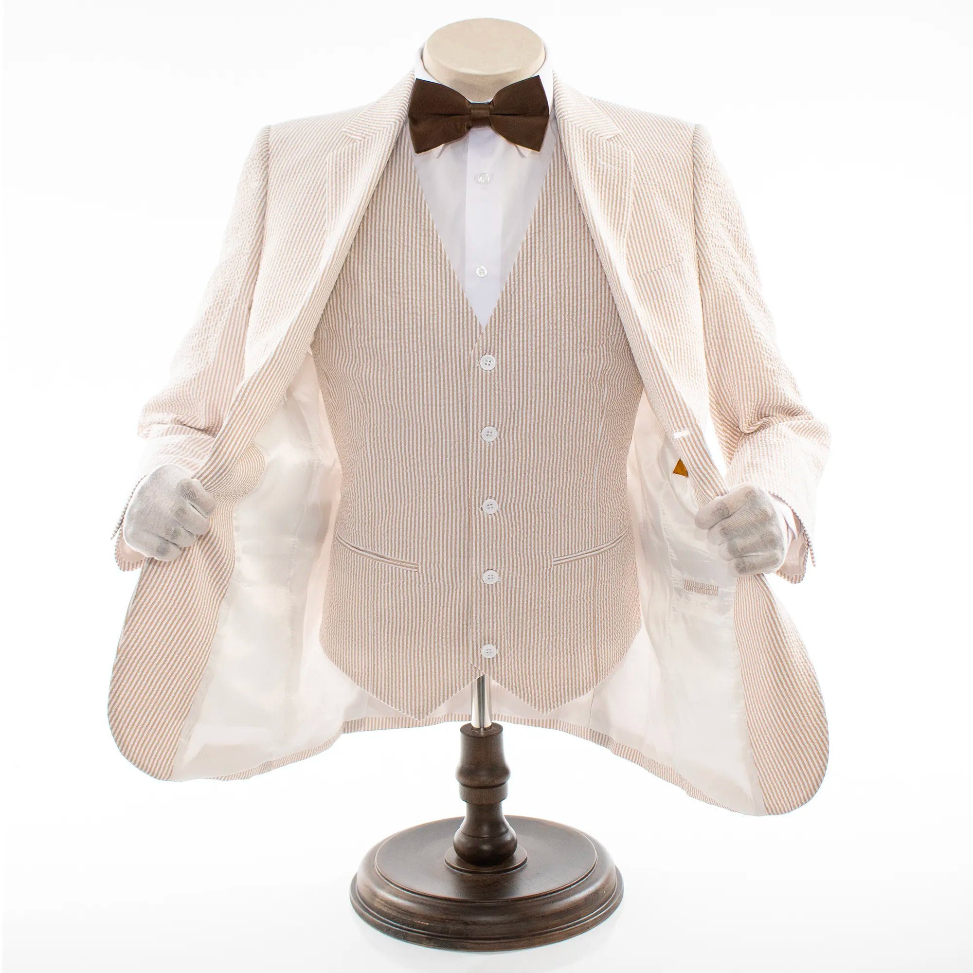 Tan Seersucker 3-Piece Tailored-Fit Suit