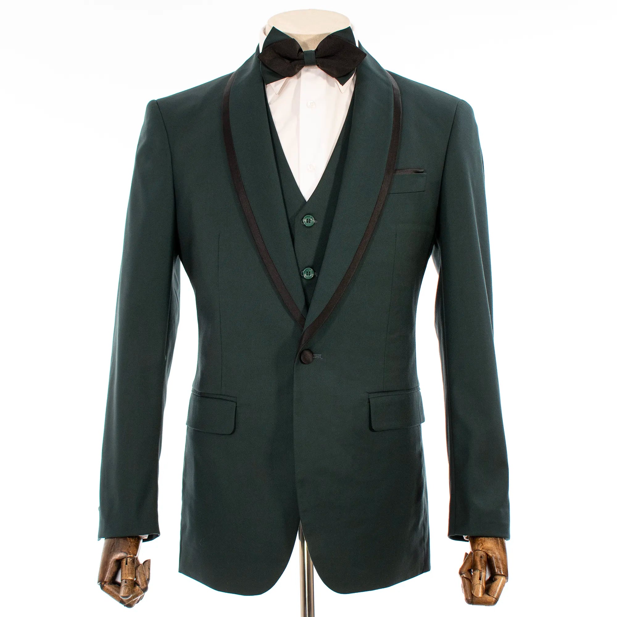 Black Trim on Hunter Green Stretch 3-Piece Slim-Fit Tuxedo
