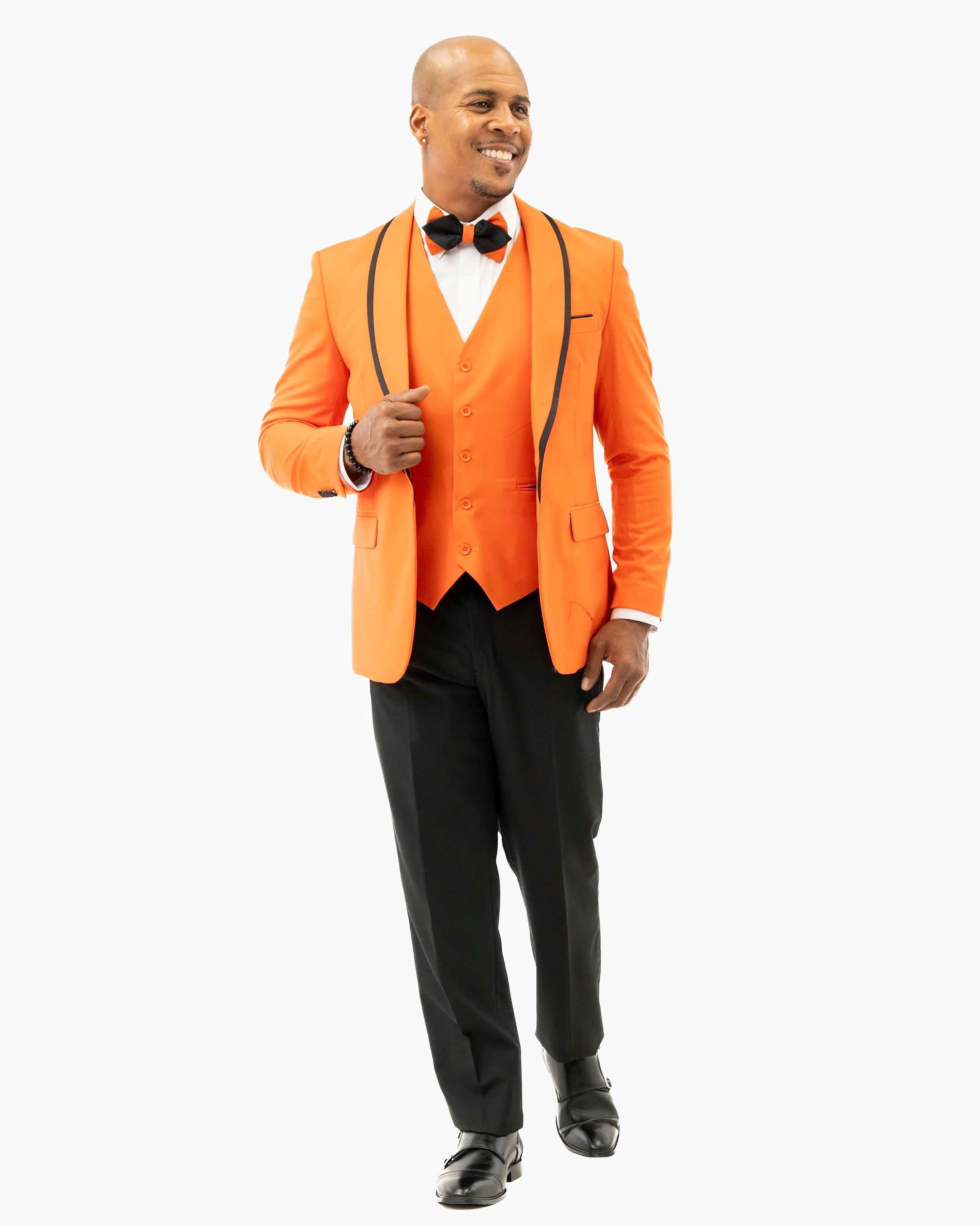 Black Trim on Orange Stretch 3-Piece Slim-Fit Tuxedo