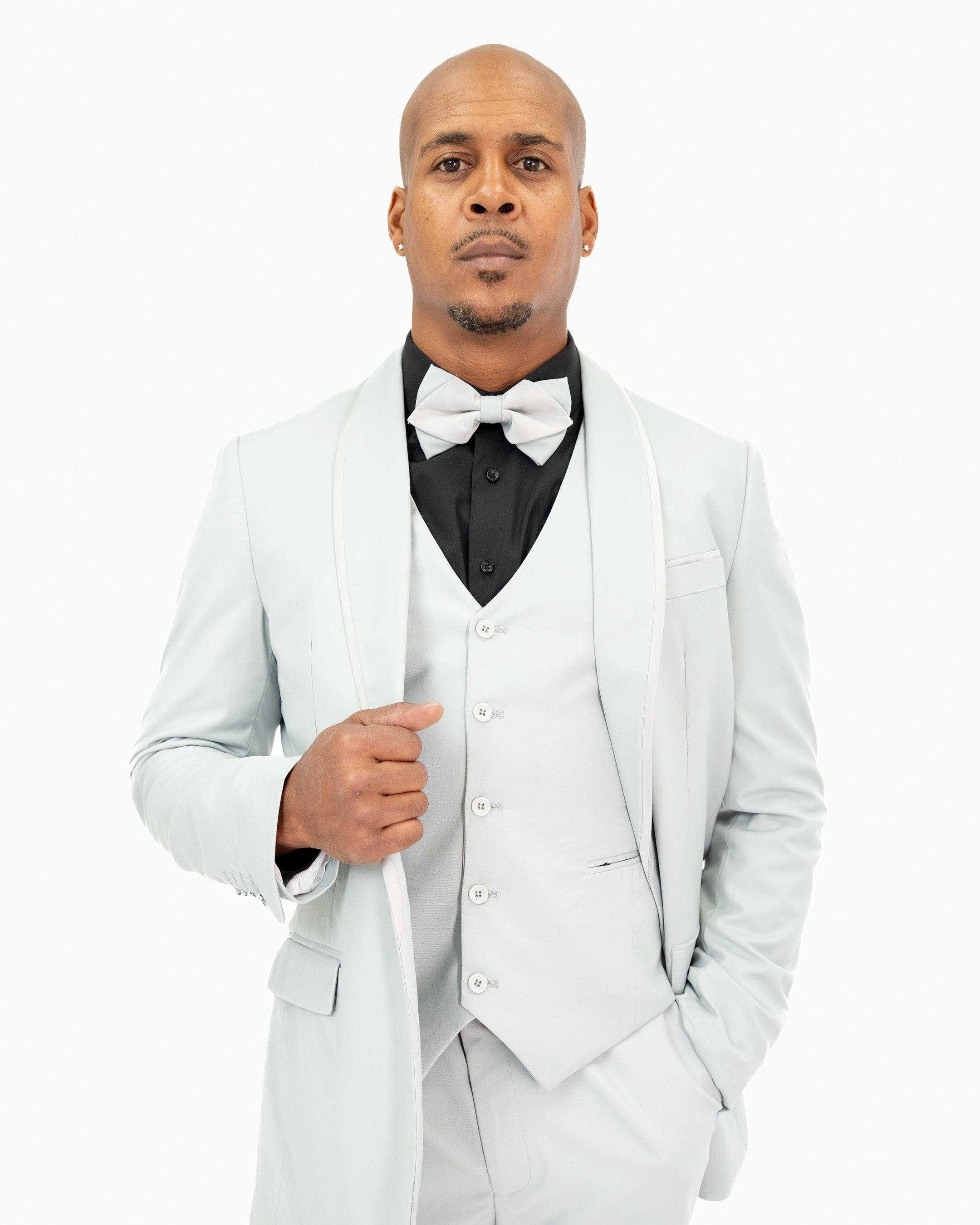 Platinum Trim on Platinum Stretch 3-Piece Slim-Fit Tuxedo