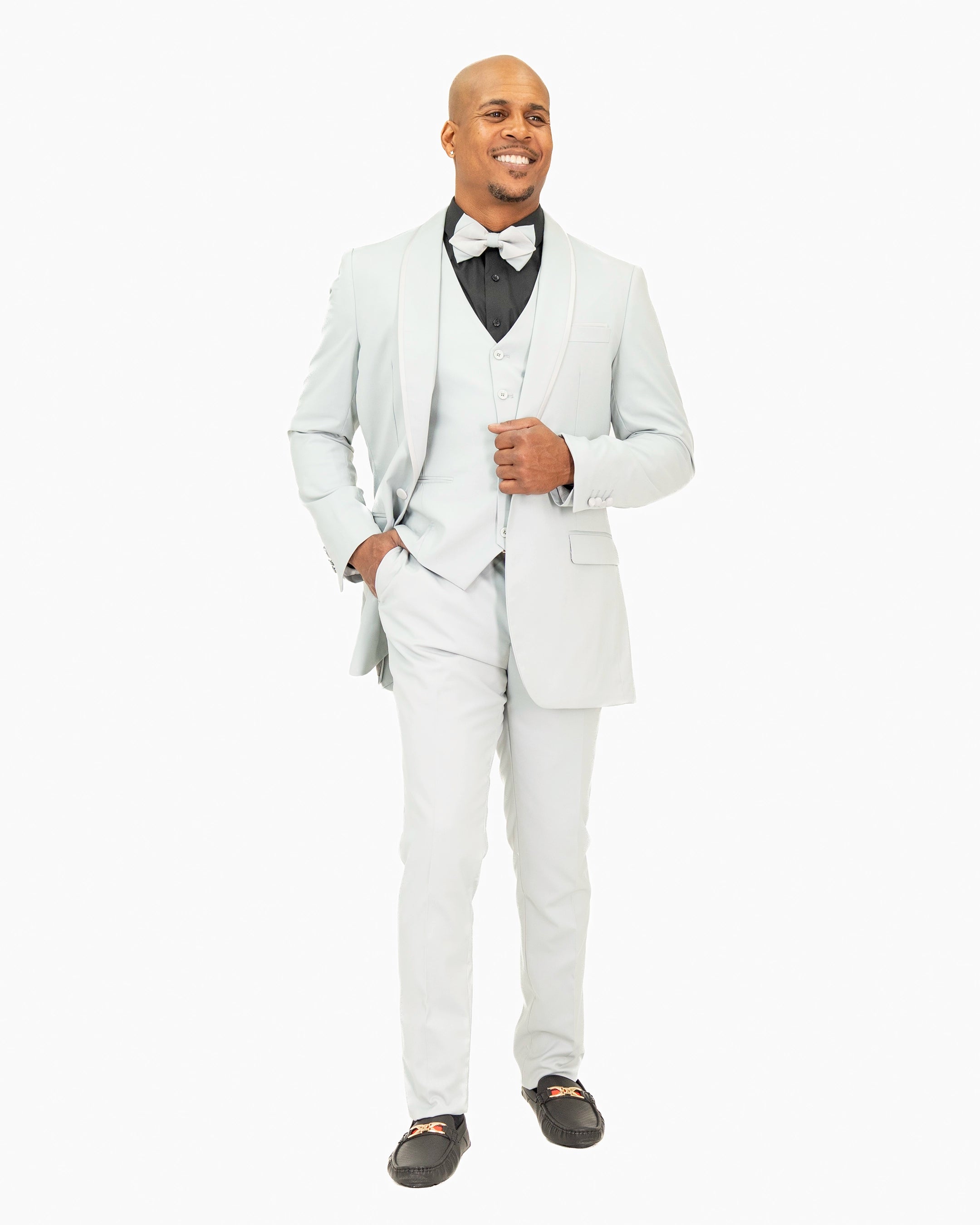 Platinum Trim on Platinum Stretch 3-Piece Slim-Fit Tuxedo