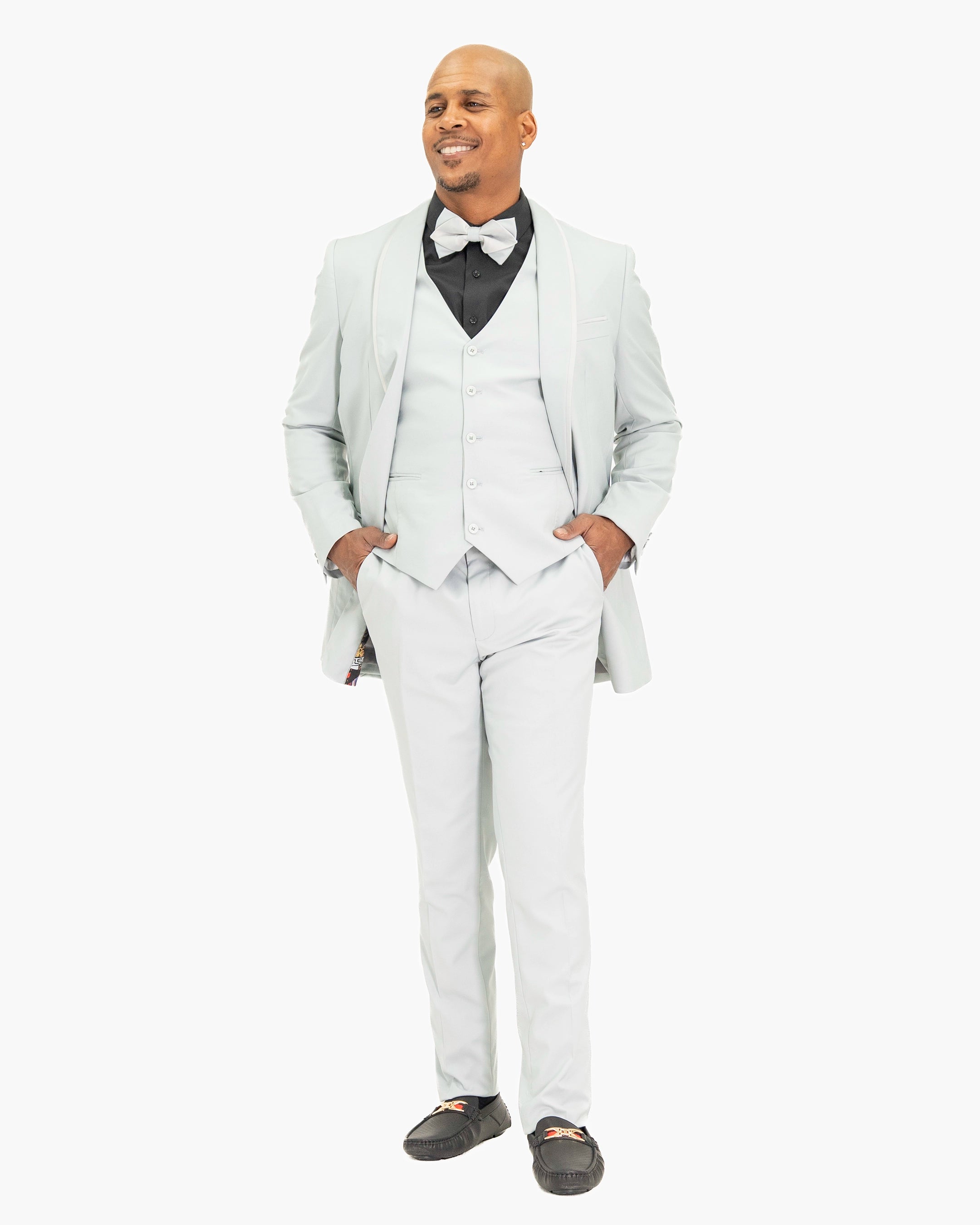 Platinum Trim on Platinum Stretch 3-Piece Slim-Fit Tuxedo