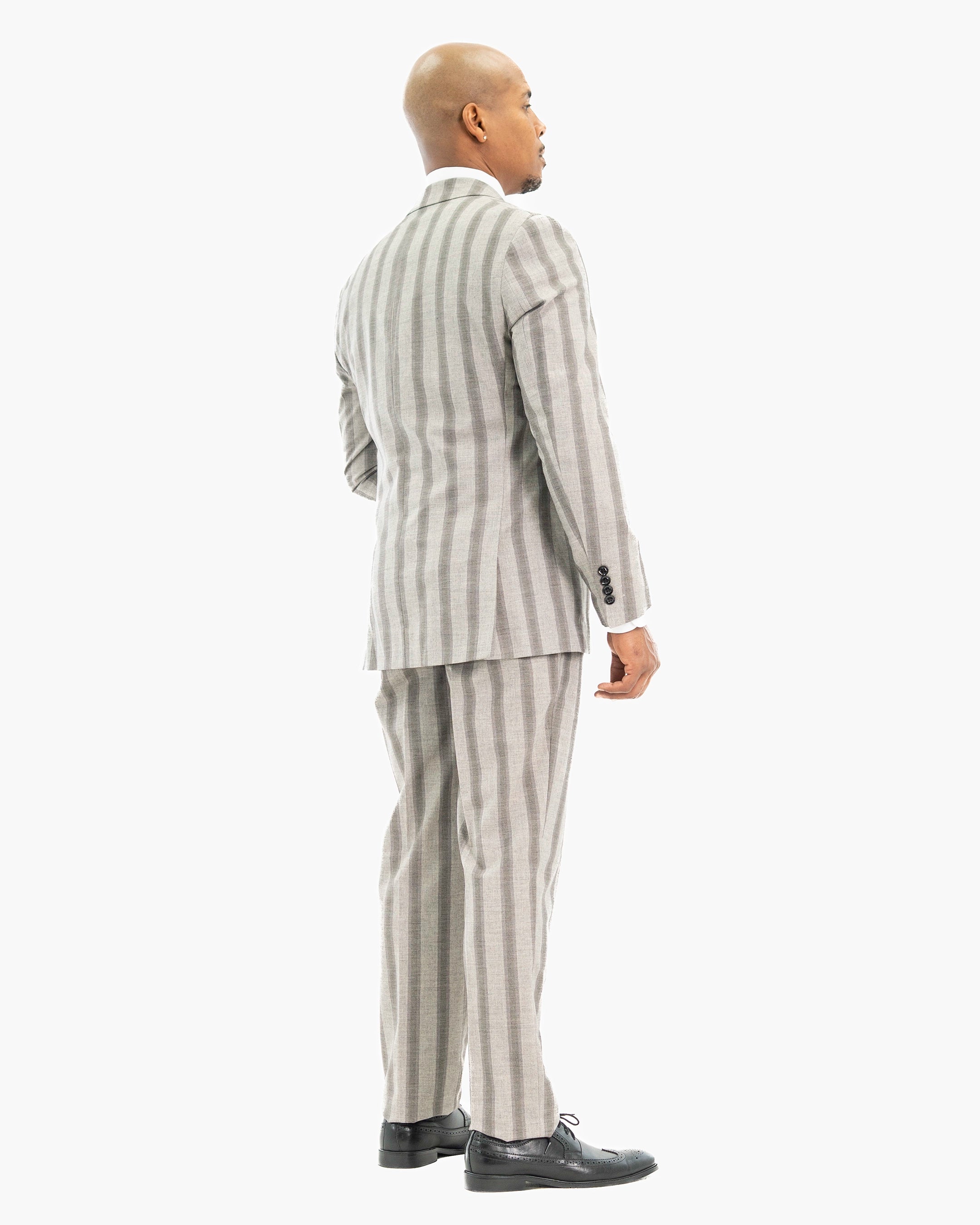 Light Gray Multitrack Stripe 3-Piece Tailored-Fit Suit