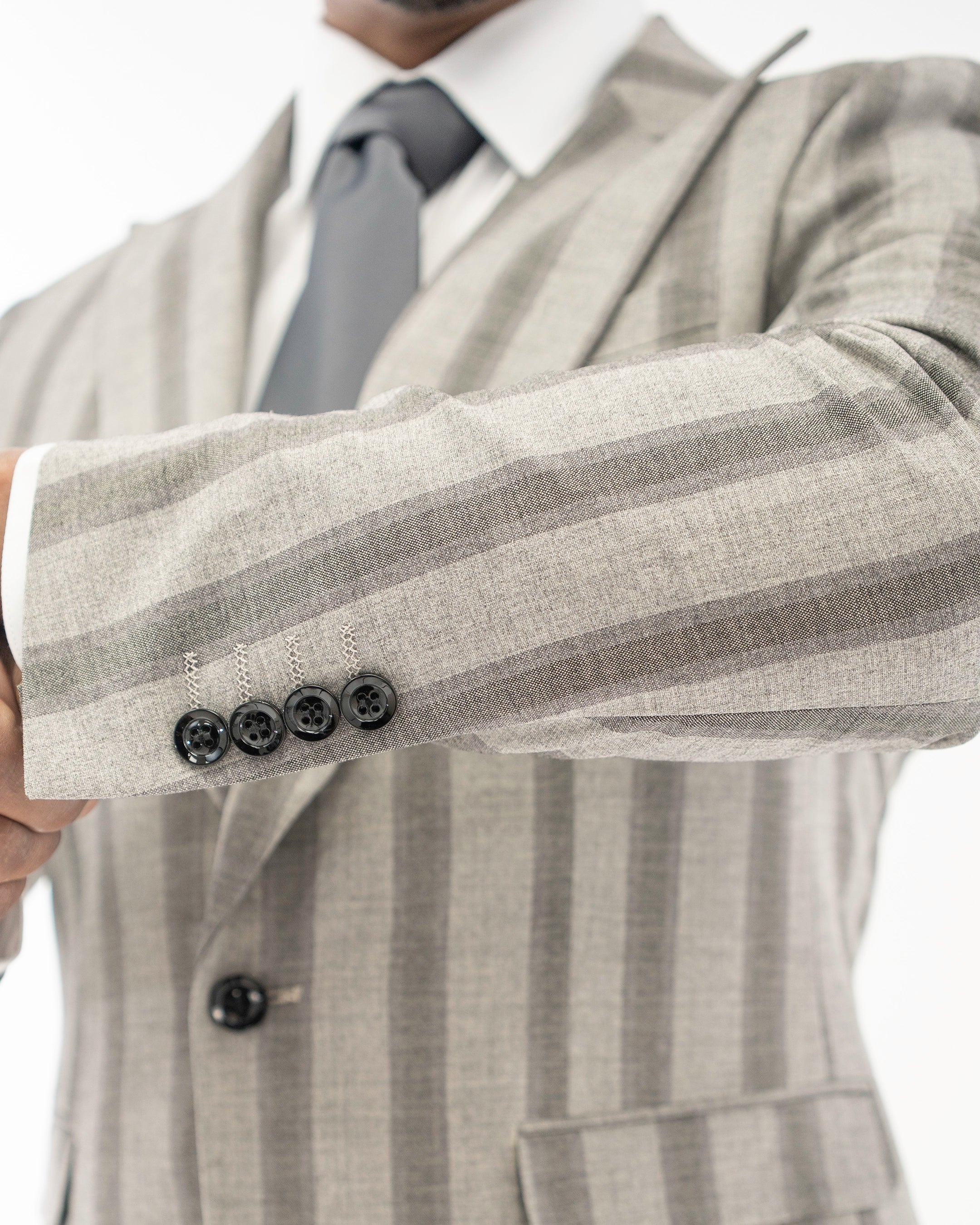 Light Gray Multitrack Stripe 3-Piece Tailored-Fit Suit