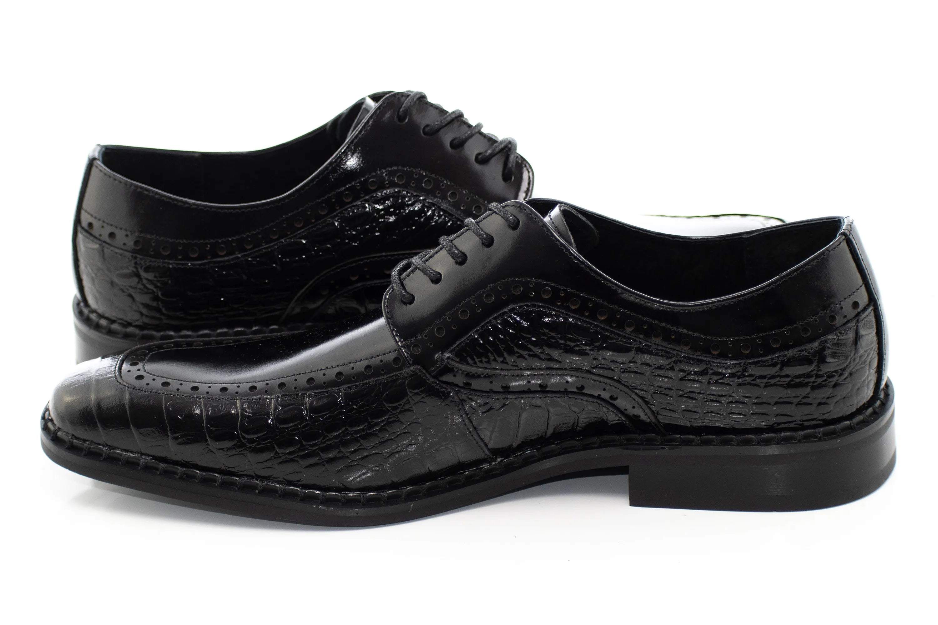 Leather Apron-Toe Alligator Derby Dress Shoes