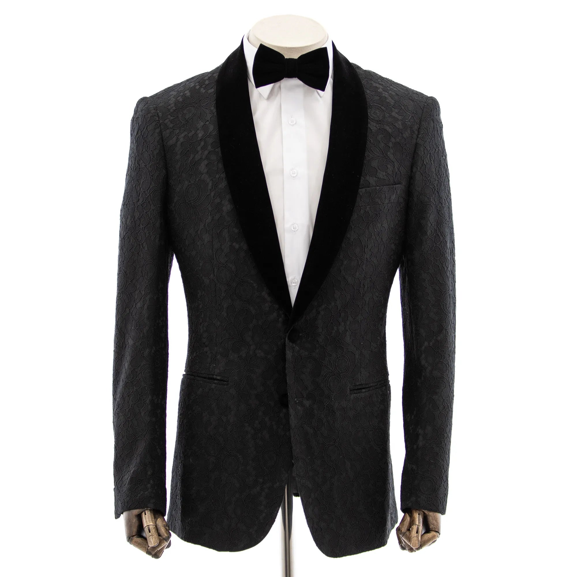 Black Embroidered Floral 2-Piece Suit With Shawl Lapels
