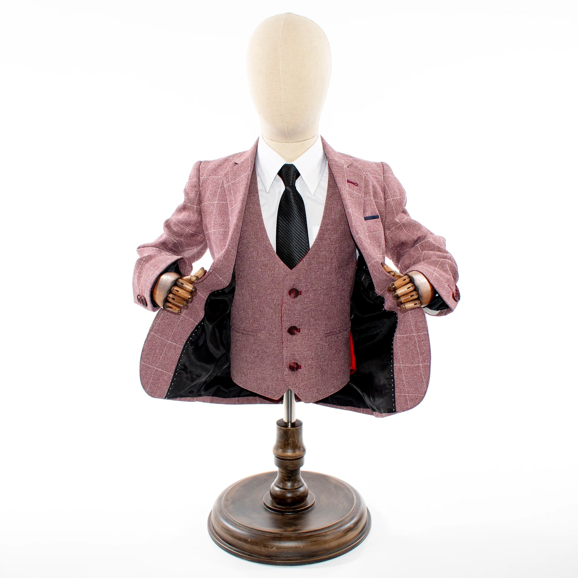 Kids' Light Burgundy Windowplane Plaid 3-Piece Suit