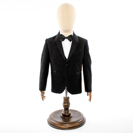 Kids' Black Glitter 3-Piece Tuxedo With Shawl Lapels