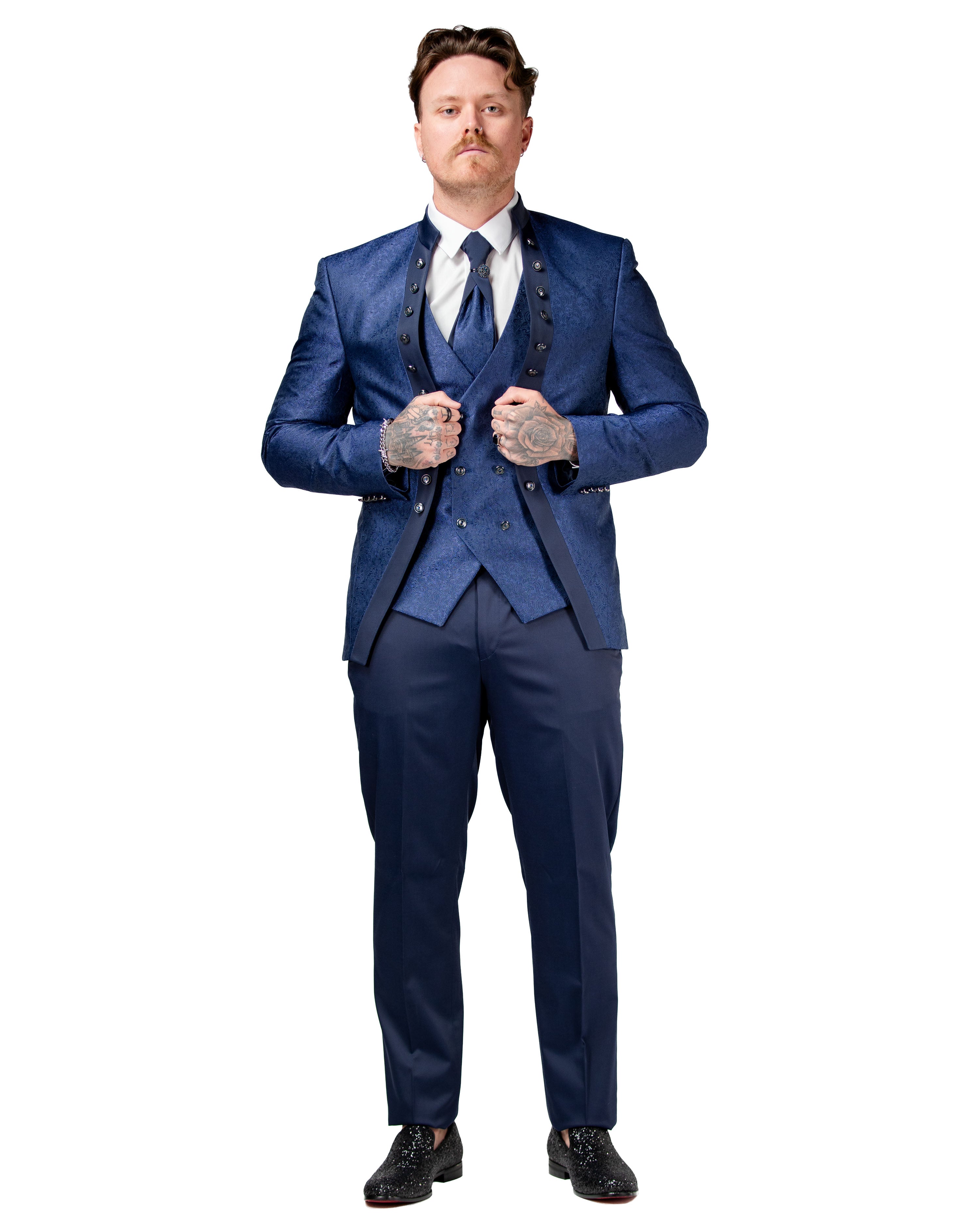 Alistair | Royal Blue Damask 3-Piece Slim-Fit Western Tuxedo