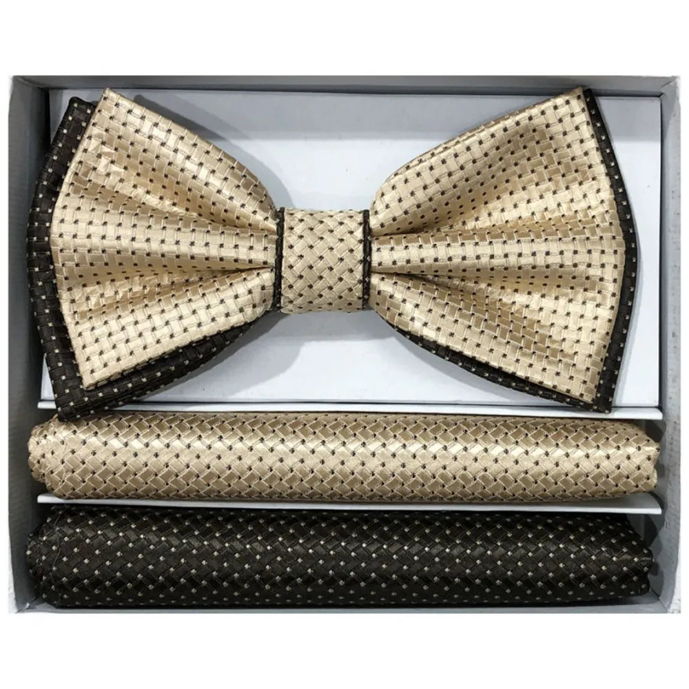 Two-Tone Pretied Bow Tie with Matching Hankies