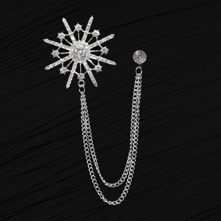 Jeweled Compass Wheel Brooch Lapel Pin