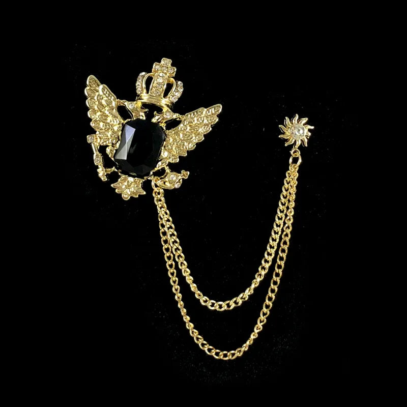 Ebony Centered Coat of Arms Chain Brooch Lapel Pin
