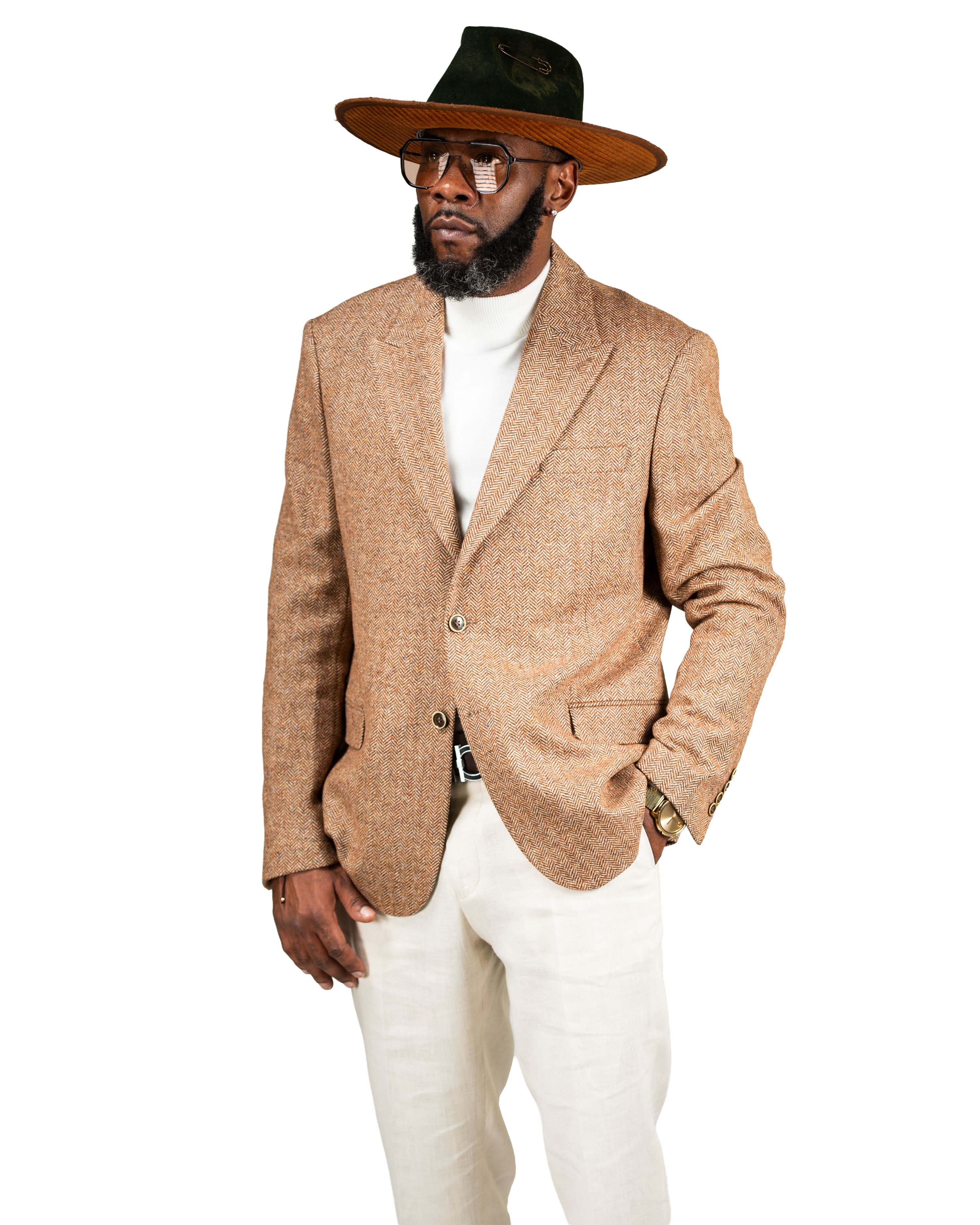 Brown Herringbone Tailored-Fit Wool Blazer