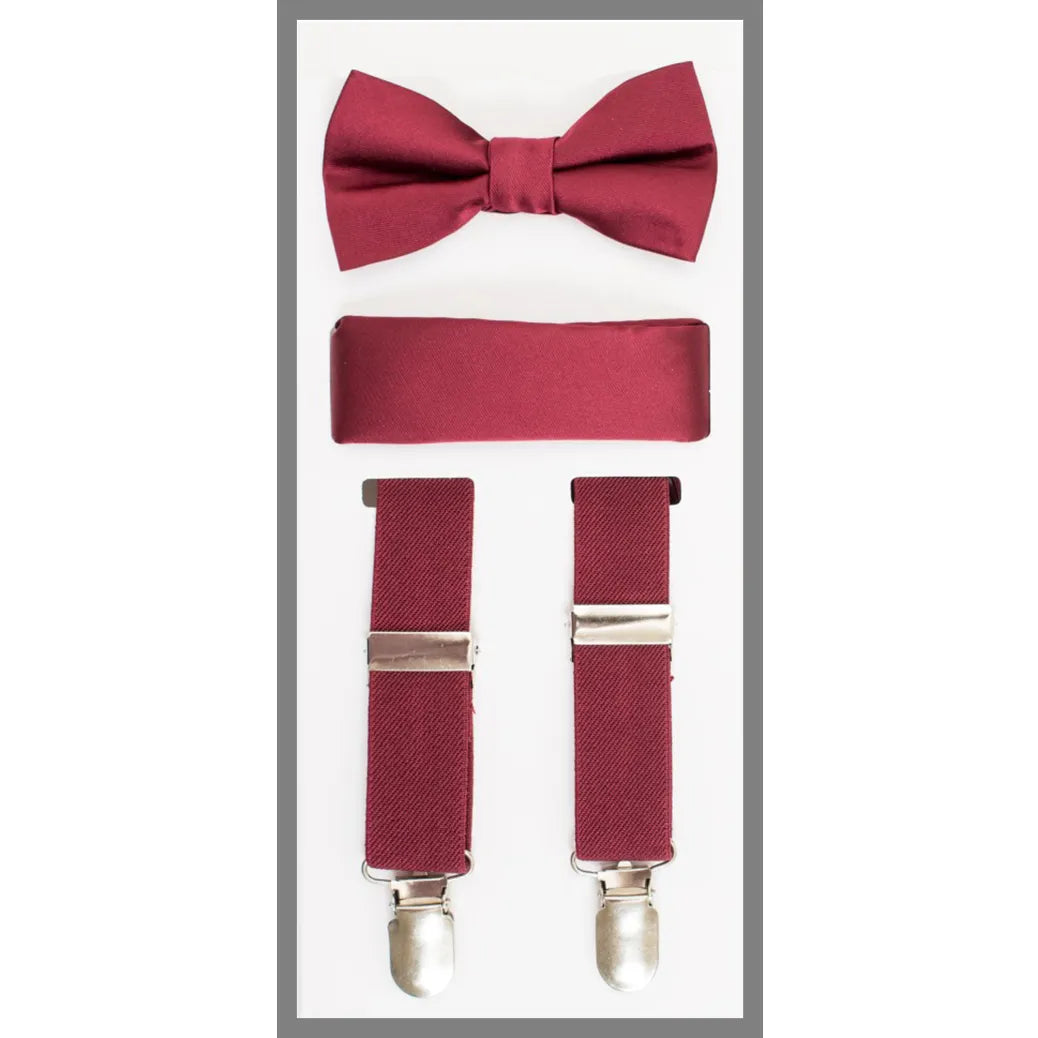 Kid's Clip Suspender Set w/ Bow Tie & Hanky