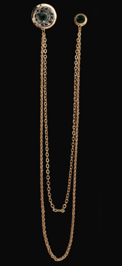 Long Chain Jeweled Floral Brooch Lapel Pin