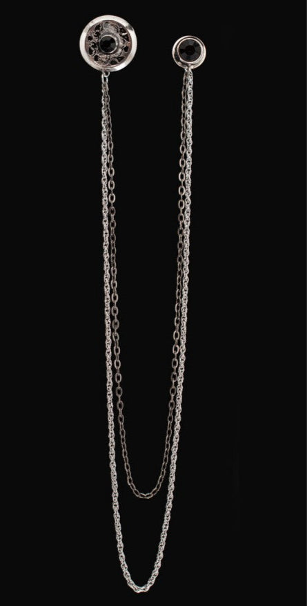 Long Chain Jeweled Floral Brooch Lapel Pin