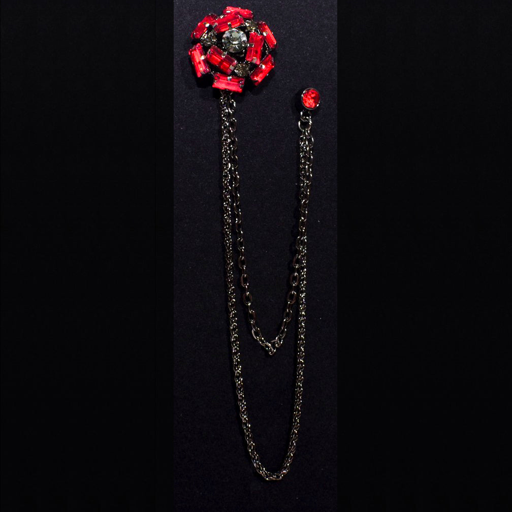 Crystal Carnation Medium Chain Brooch Lapel Pin
