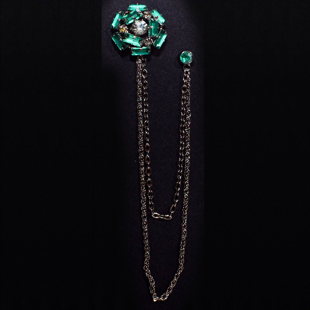 Crystal Carnation Medium Chain Brooch Lapel Pin