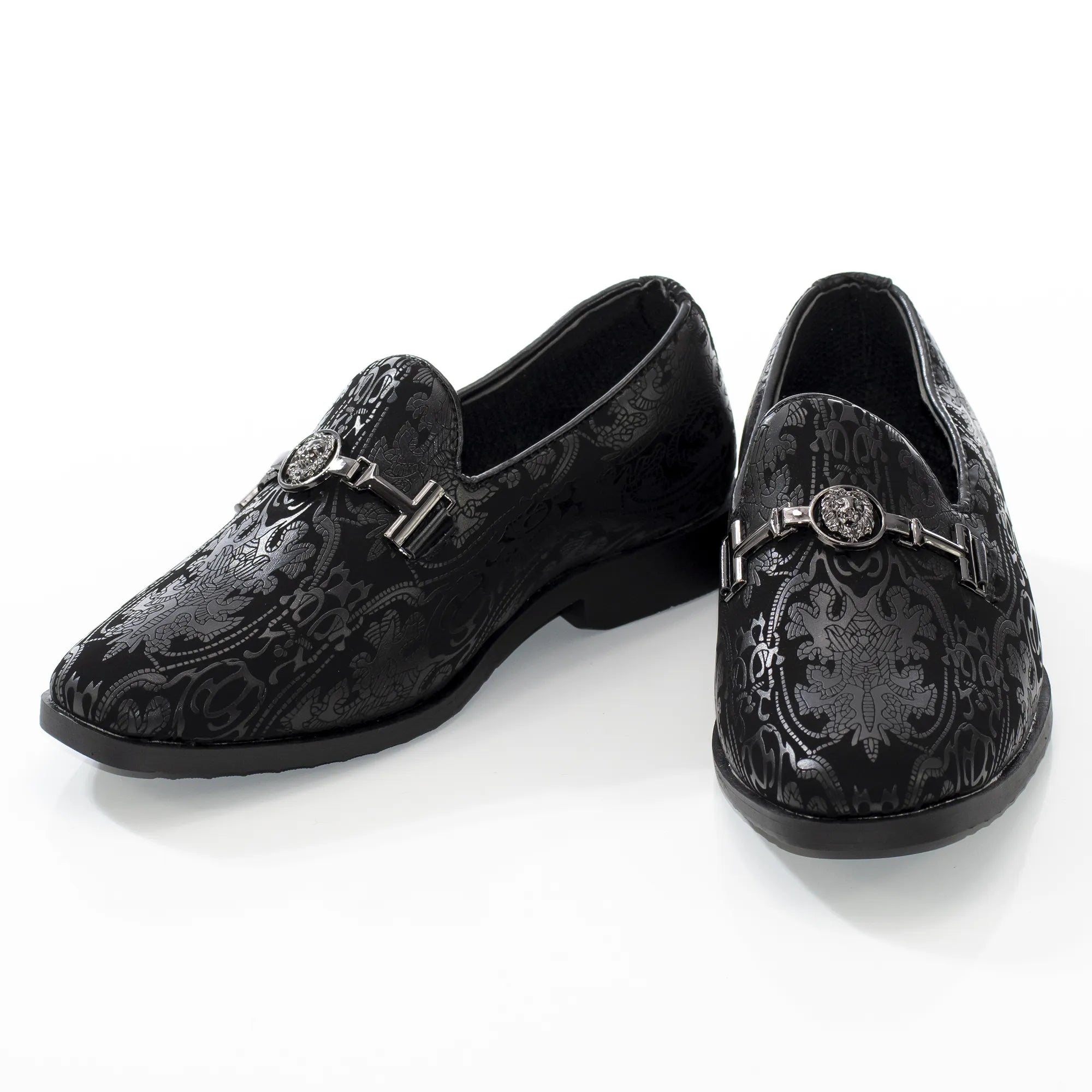Black Patterned Designer Bit Kid's Loafer