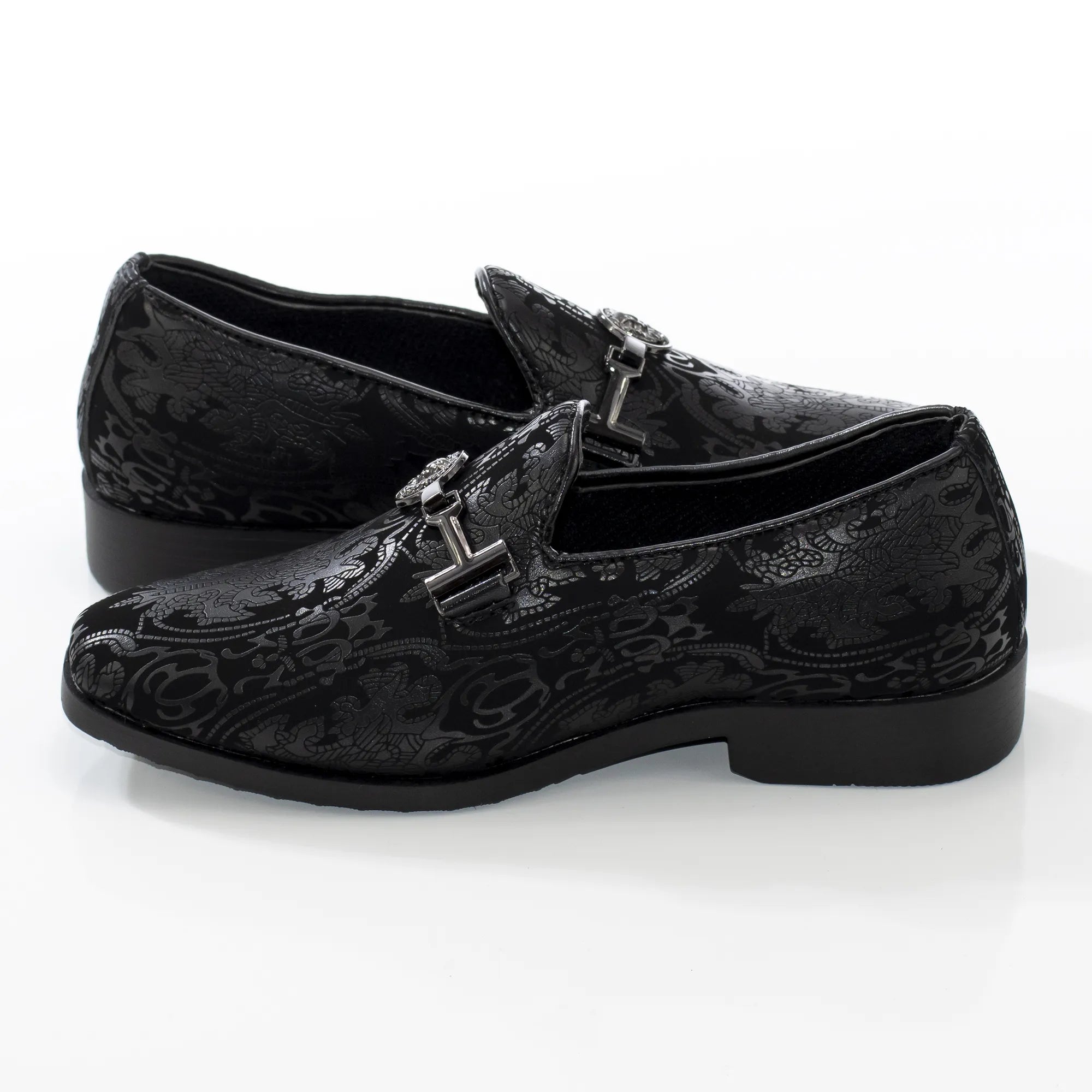 Black Patterned Designer Bit Kid's Loafer