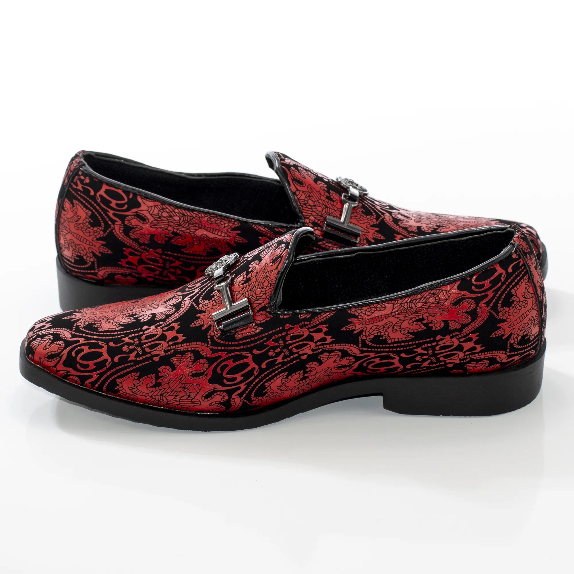 Red Patterned Designer Bit Kid's Loafer