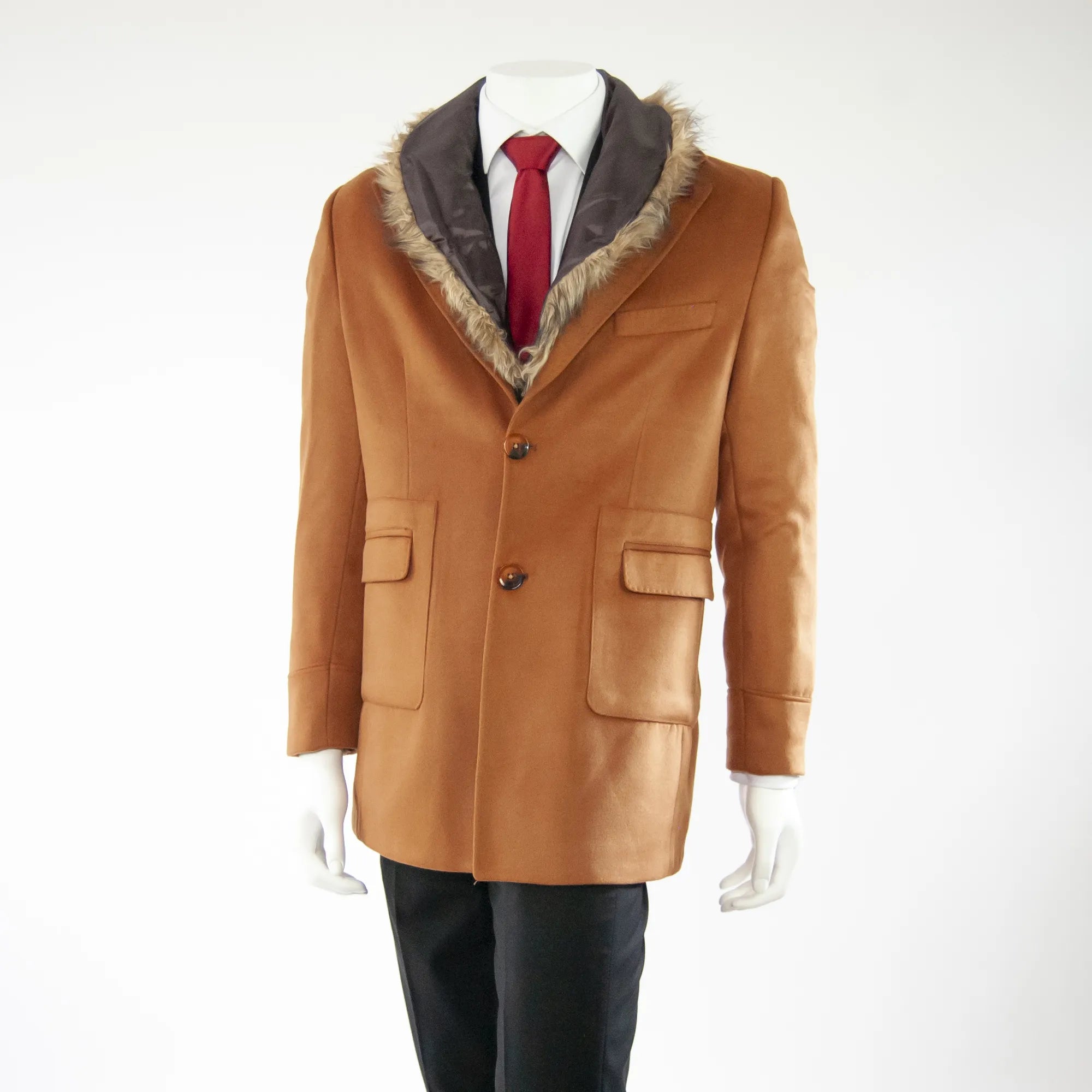 Men's Caramel Brown Wool Overcoat