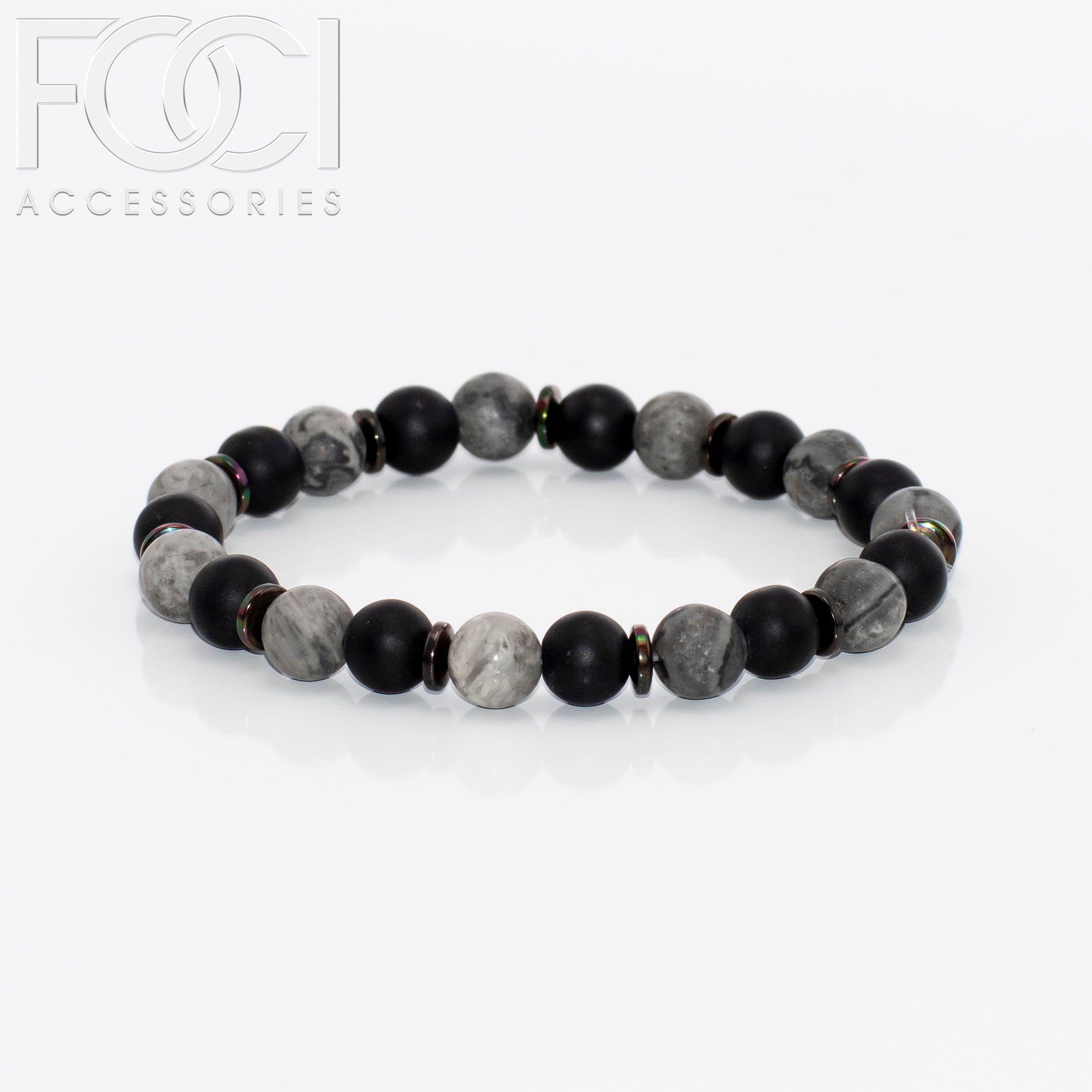 Unisex Large Bead and Metal Spacers Bracelet