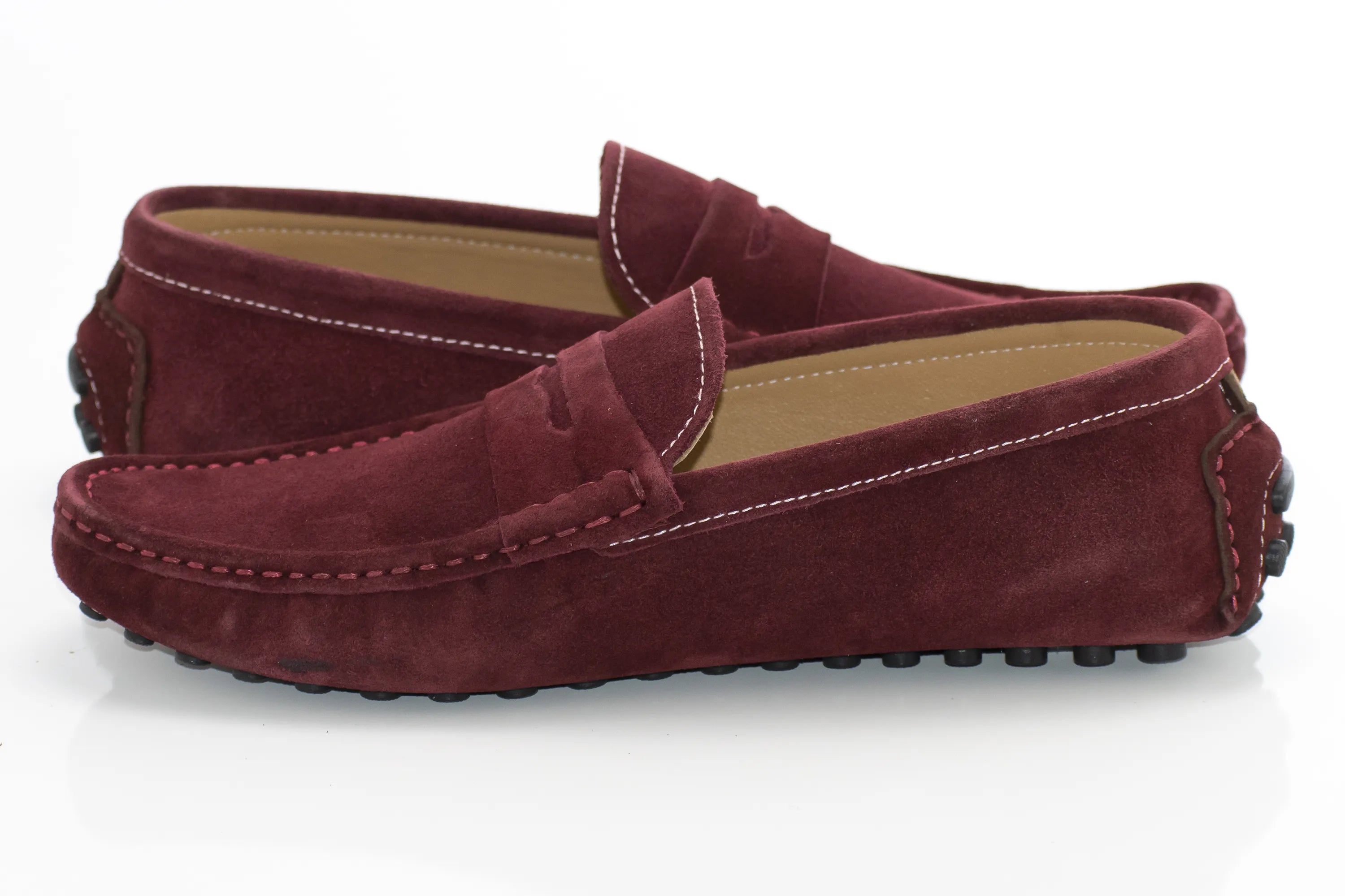 Burgundy Suede Penny Loafer - Quarter, Heel