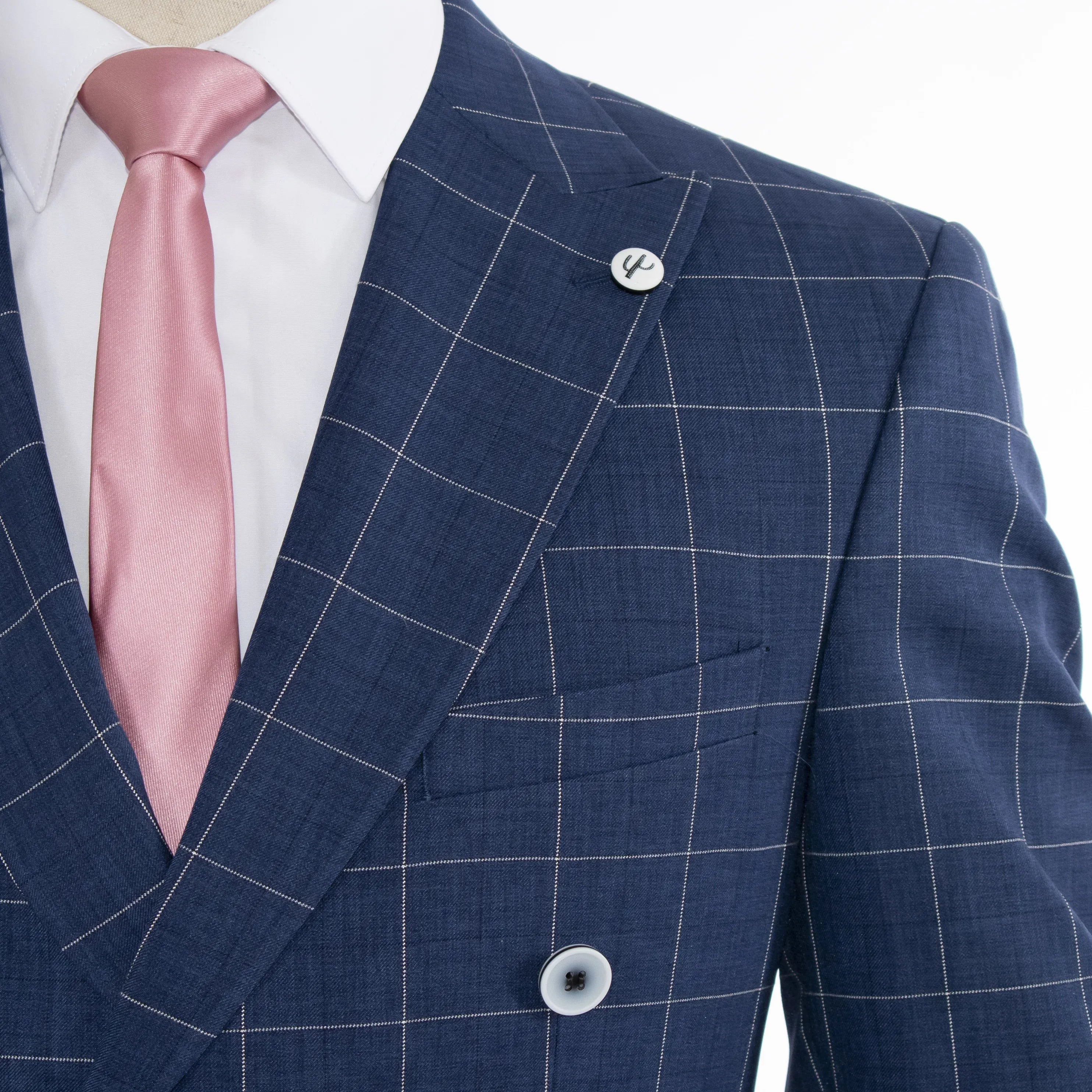 Egyptian Blue 2-Piece Double-Breasted Checked Tailored-Fit Suit