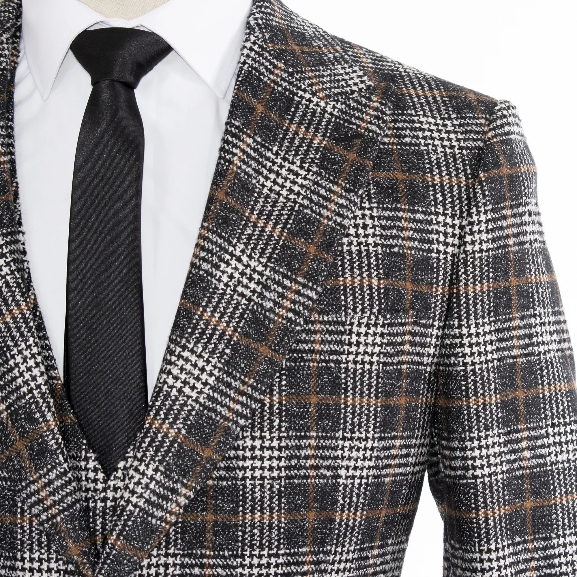 Black Plaid 3-Piece Tailored-Fit Wool Suit