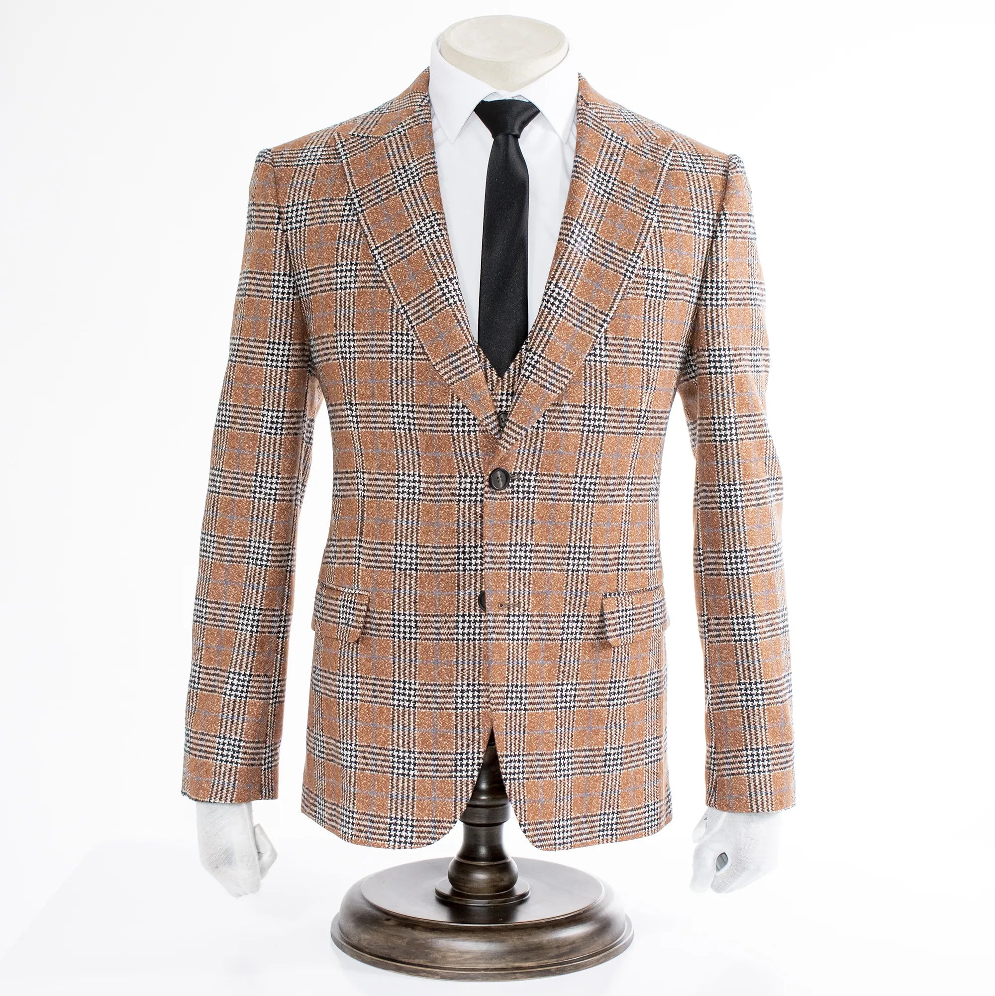 Orange Plaid 3-Piece Tailored-Fit Wool Suit
