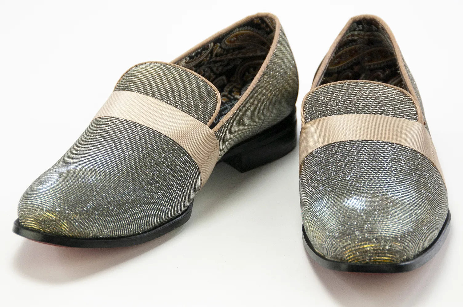 Gold Velvet Smoking Loafer Front Strap