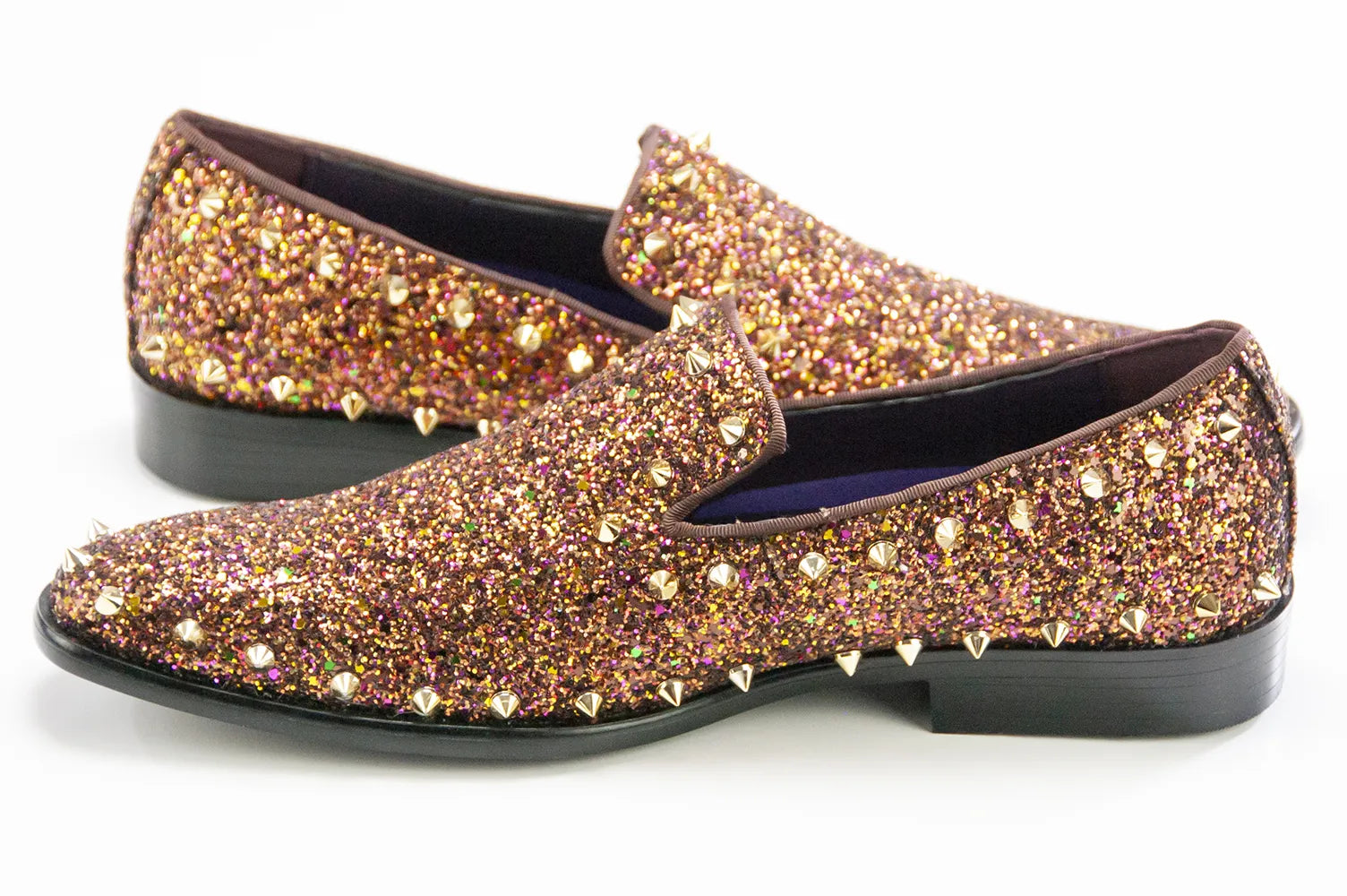 Bronze Glitter and Spiked Smoking Loafer