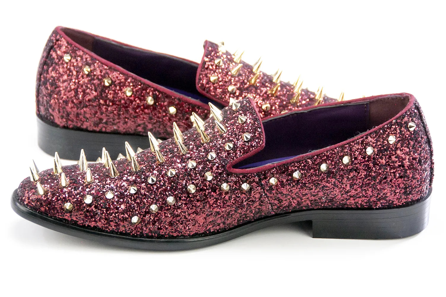 Burgundy Spiked Glitter Smoking Loafer Side