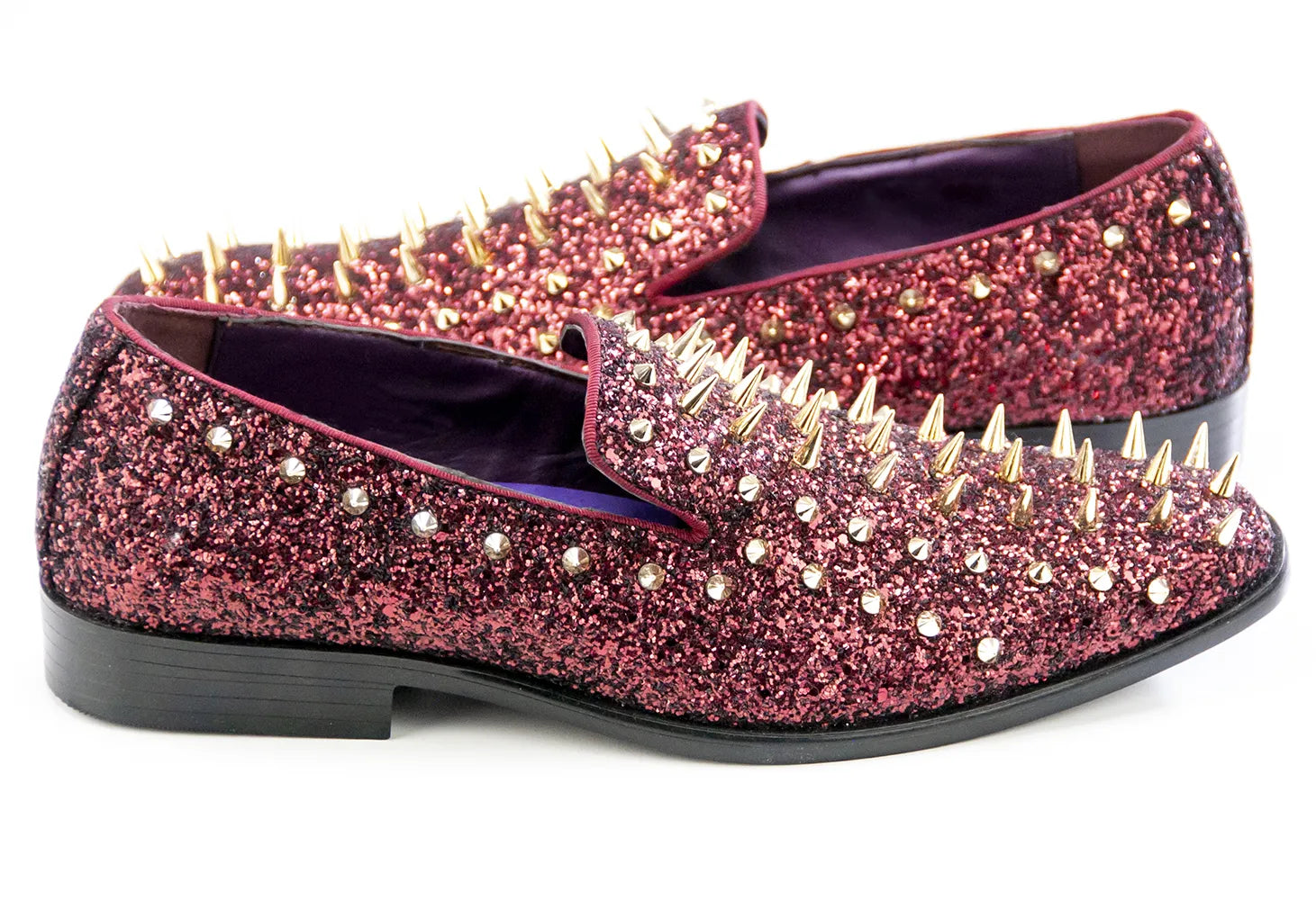 Burgundy Spiked Glitter Smoking Loafer Side